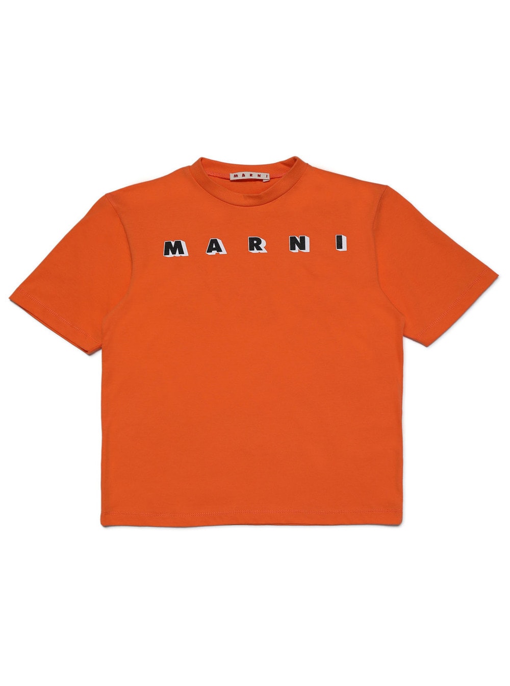 Marni Boy Orange Cotton T-shirt With Logo Print