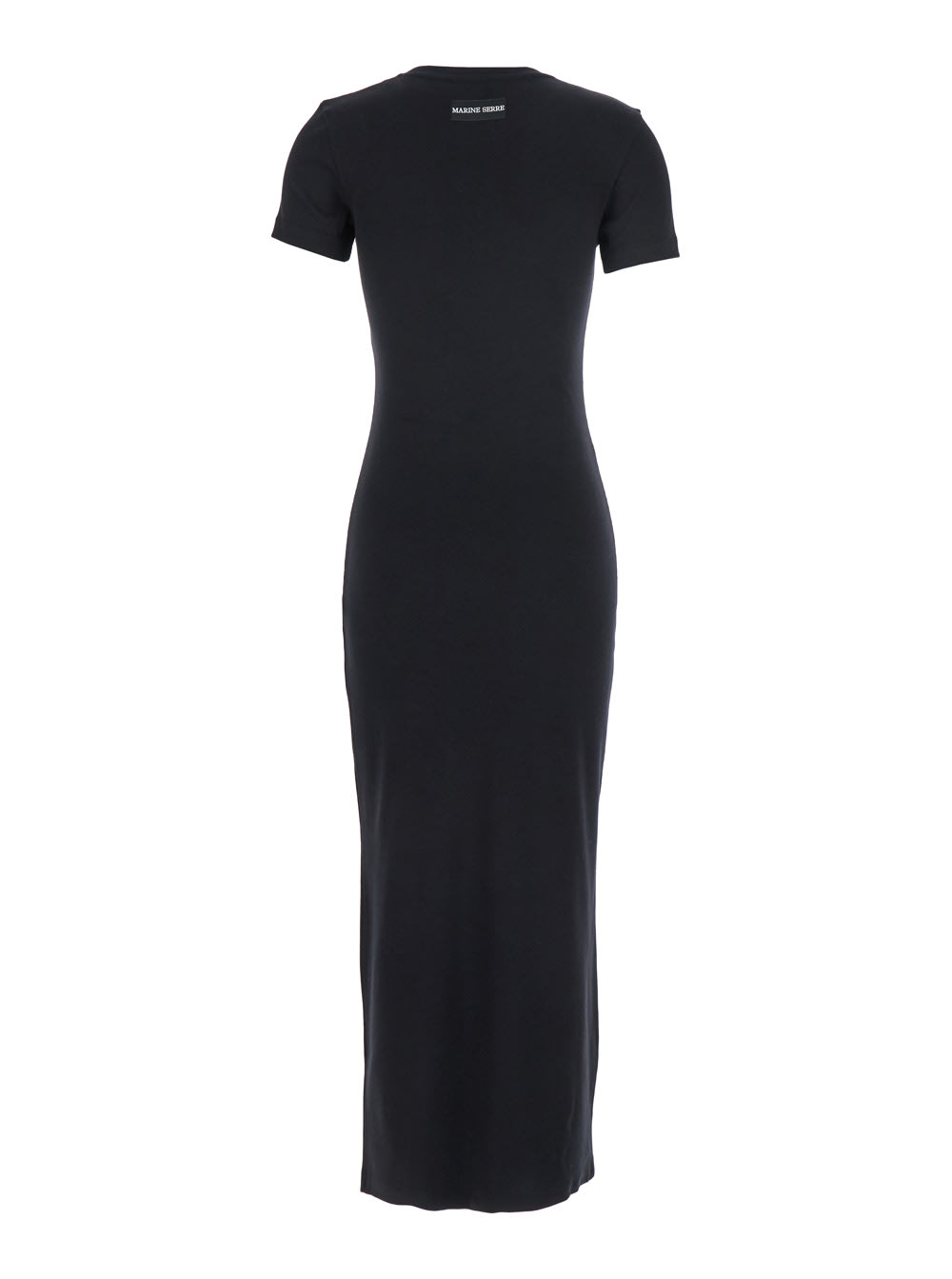 Marine Serre Black Long Dress With Crescent Moon Logo Embroidered On The Front