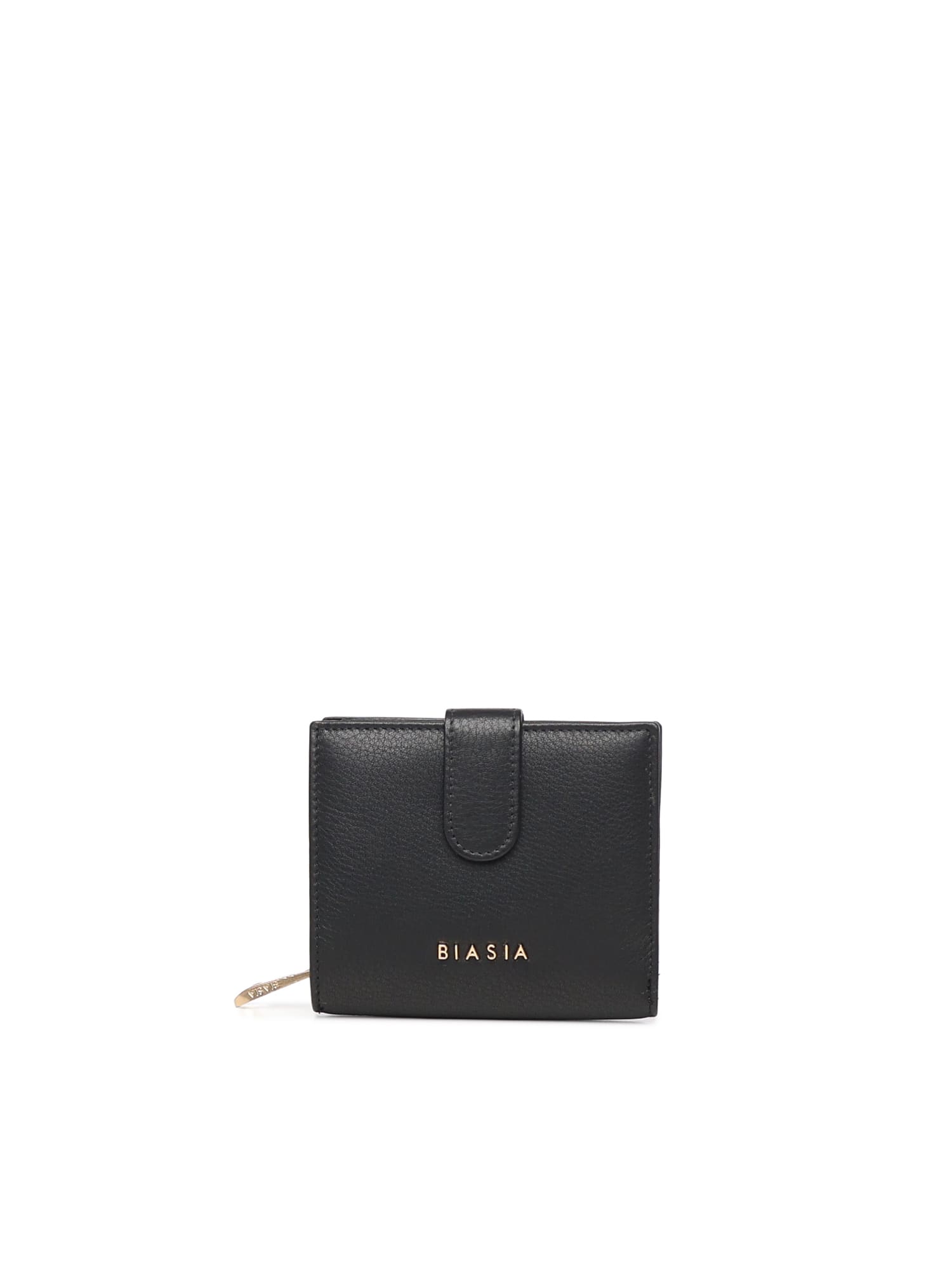 Biasia Leather Wallet With Logo In Black