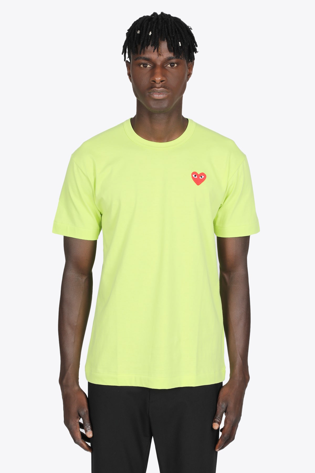 Comme des Garçons Play Heart Patch T-shirt Acid green cotton t-shirt with big heart patch