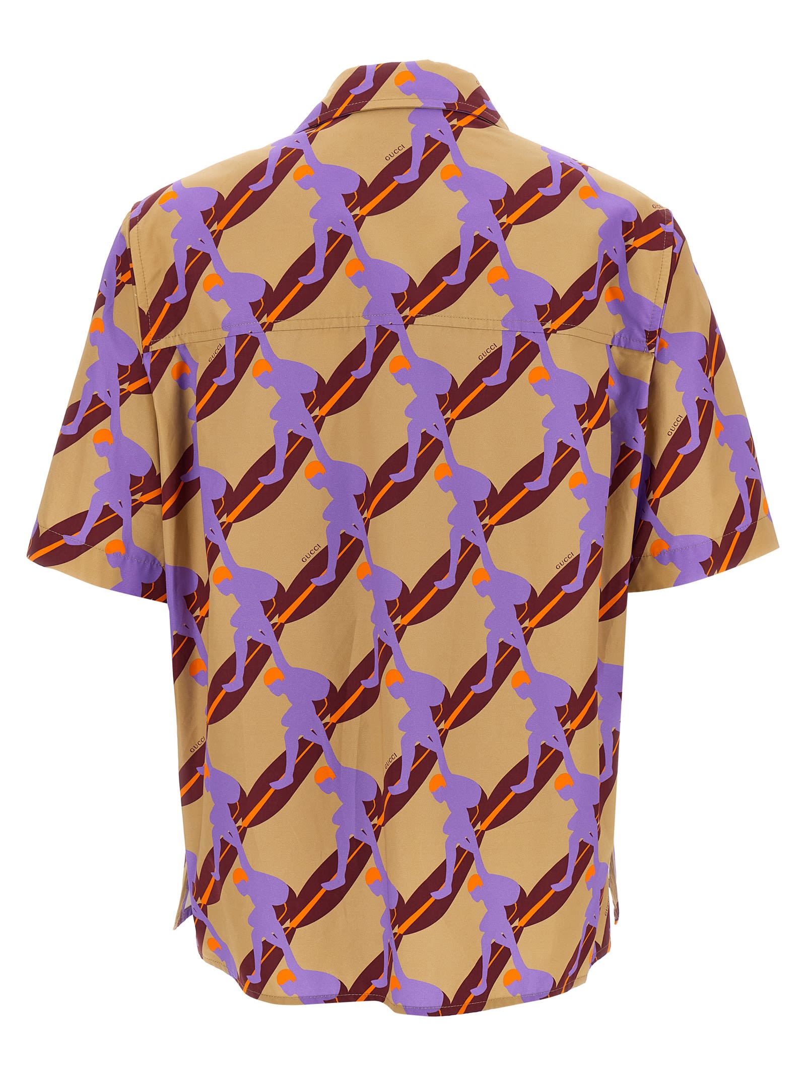 Gucci Multicolor Bowling Shirt With Cuban Collar And All-over Print In Cotton Man In Blue