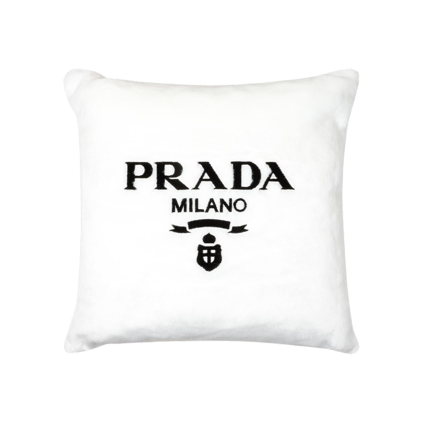 Prada Flocked Logo Pillow In Bianco