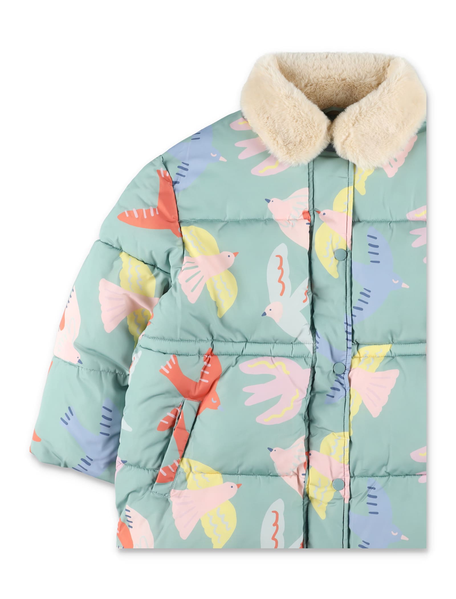 Stella Mccartney Kids Dove Print Puffer Coat In Blue