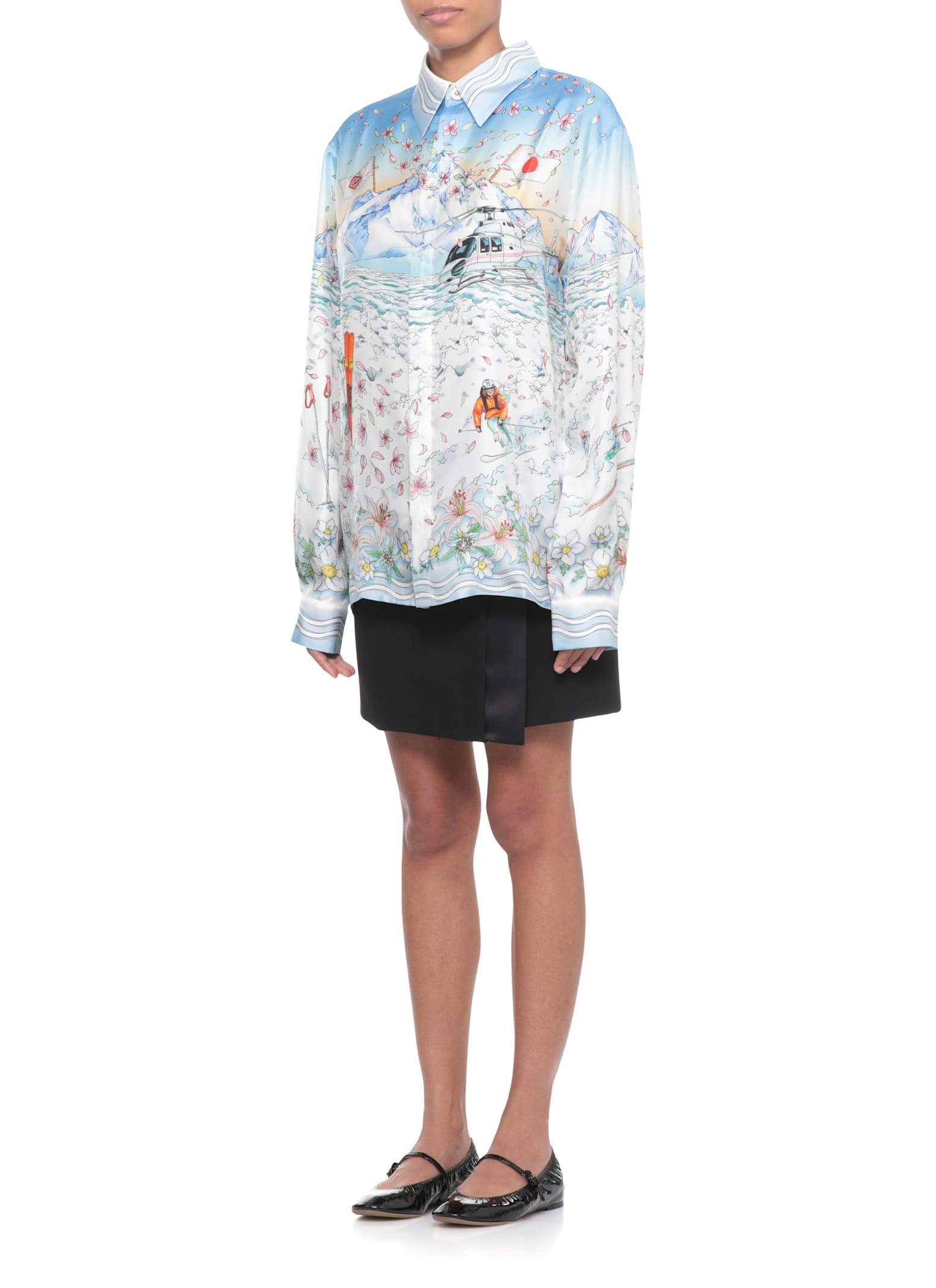 Casablanca Womens Classic Long-sleeves Silk Shirt Lhiver Fleuri In Blue