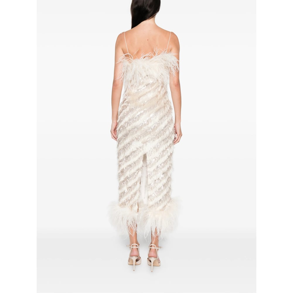 Taller Marmo Feather-trim Midi Dress In White