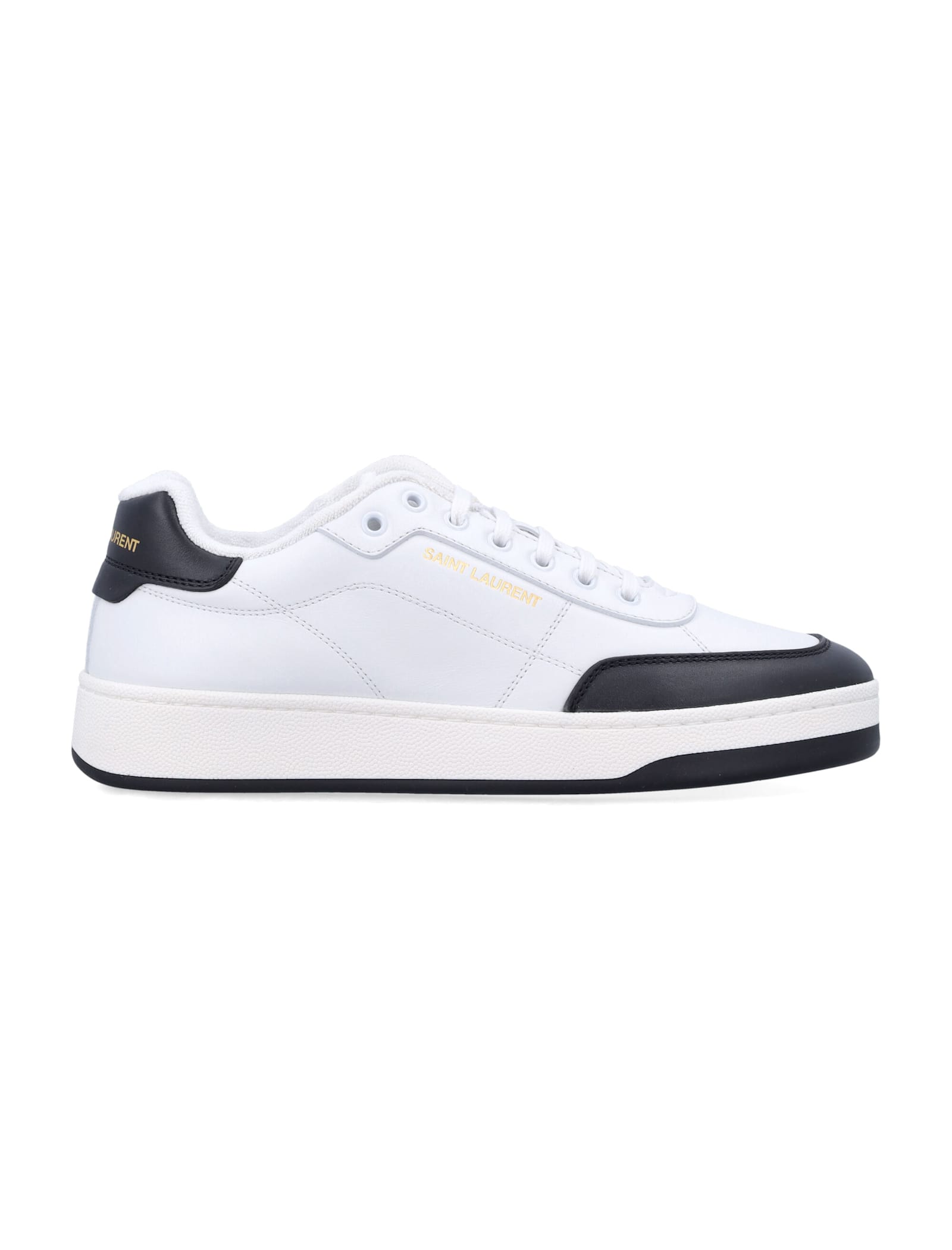 Saint Laurent White And Black Leather Sneakers In White