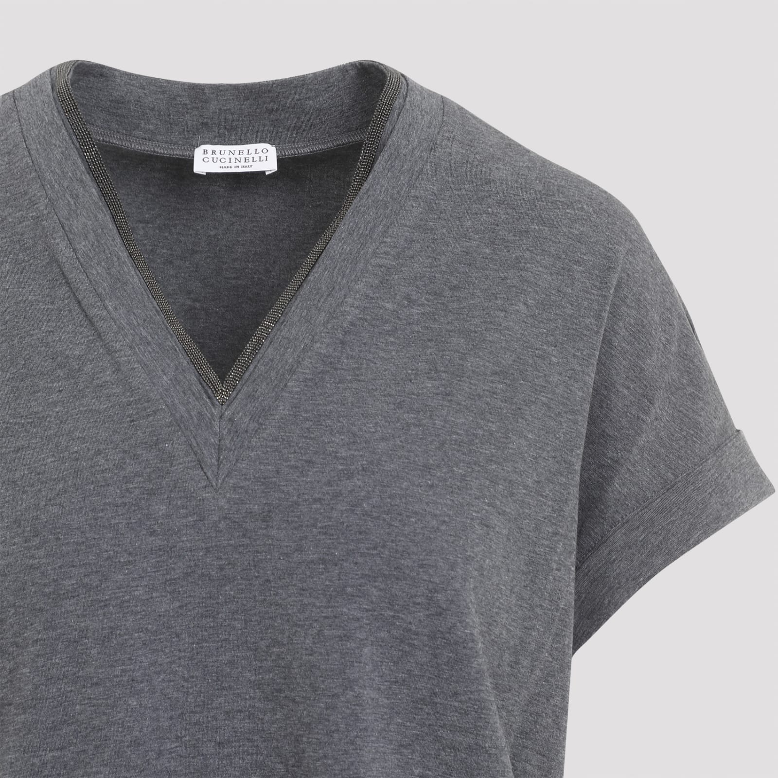 Shop Brunello Cucinelli V-neck Monile T-shirt In Grigio Scuro