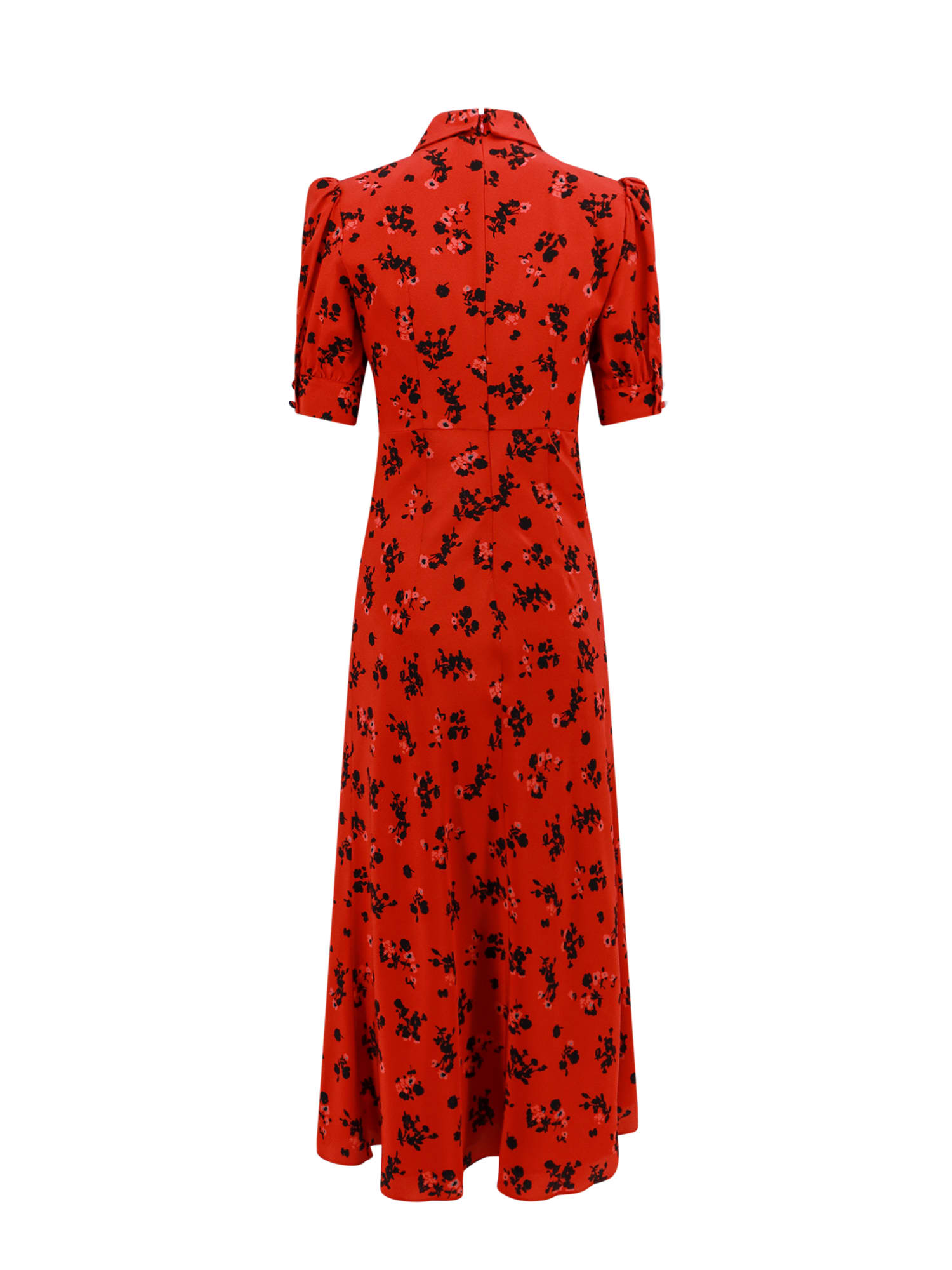 Shop Alessandra Rich Rose Print Silk Dress In Rosso