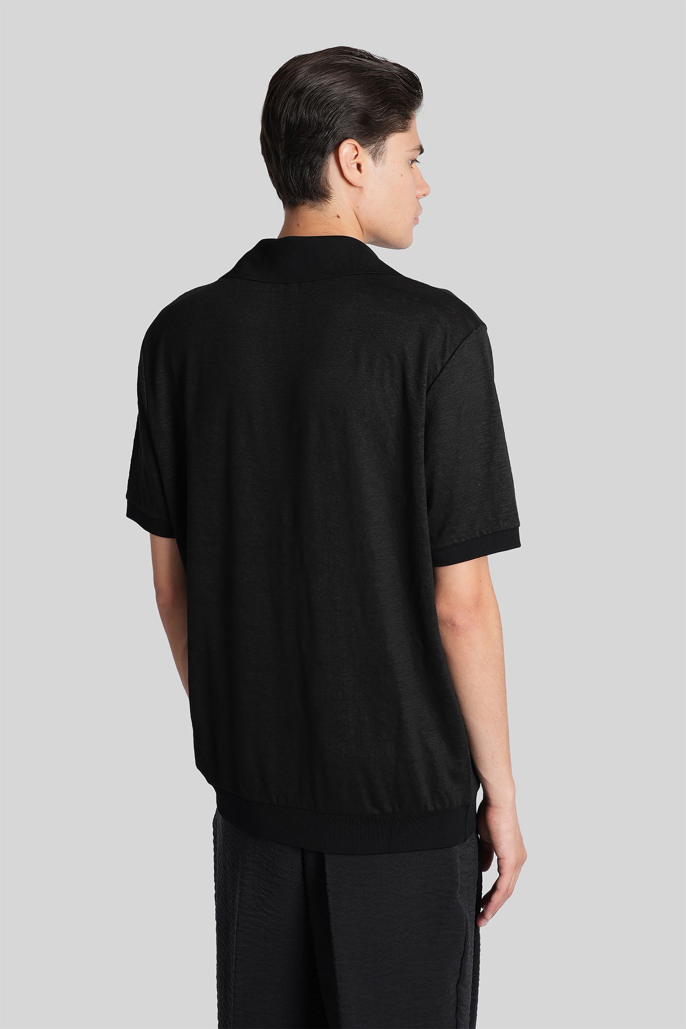Giorgio Armani Polo In Black Linen In Black