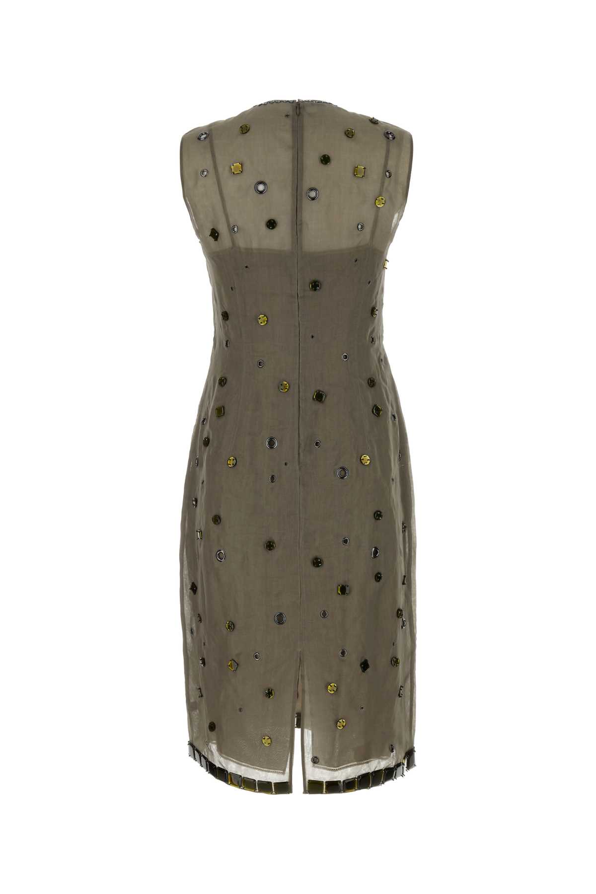 Shop Prada Abito In Organza Tortora In Militare