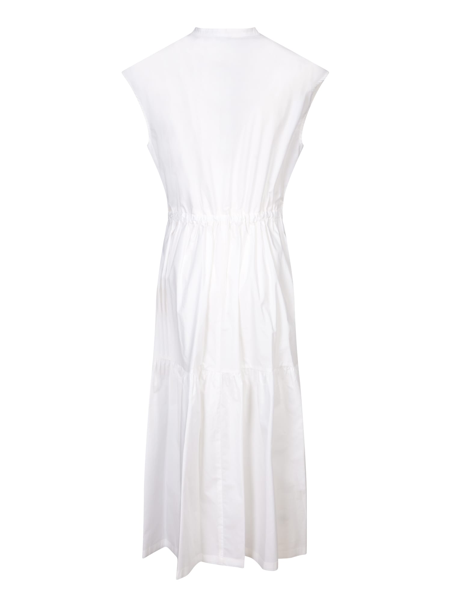 Woolrich White Gathered Dress In Poplin In White