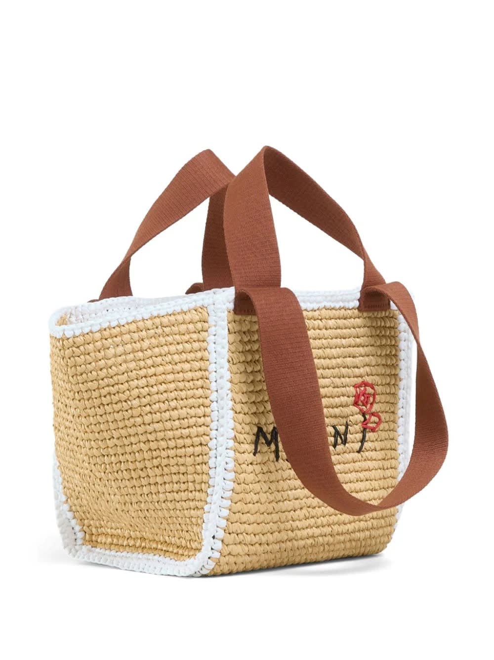 Shop Marni Raffia Effect Macramé Knitted Sillo Shopping Bag In Brown