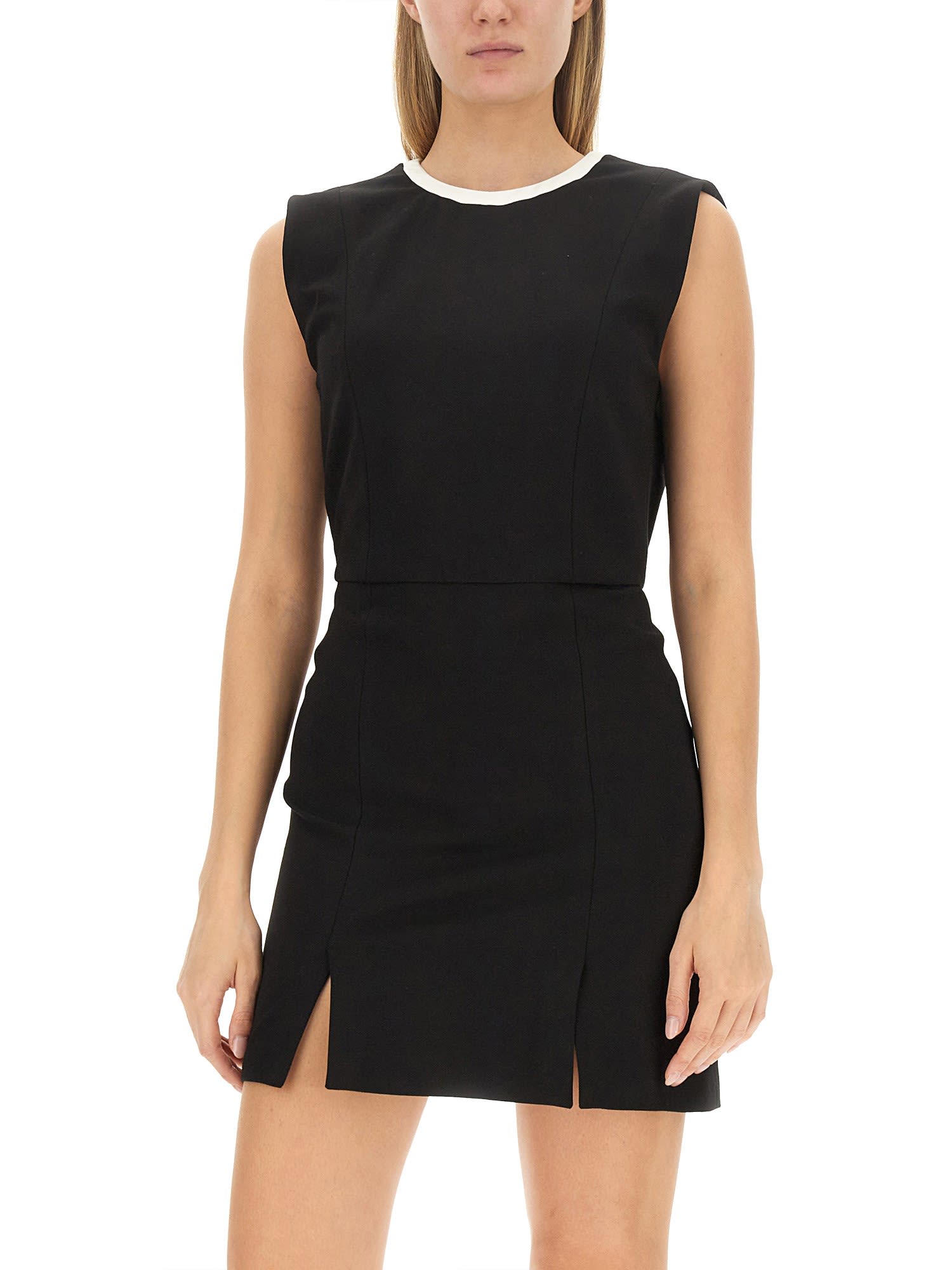 Shop Msgm Mini Cut Out Dress In Black