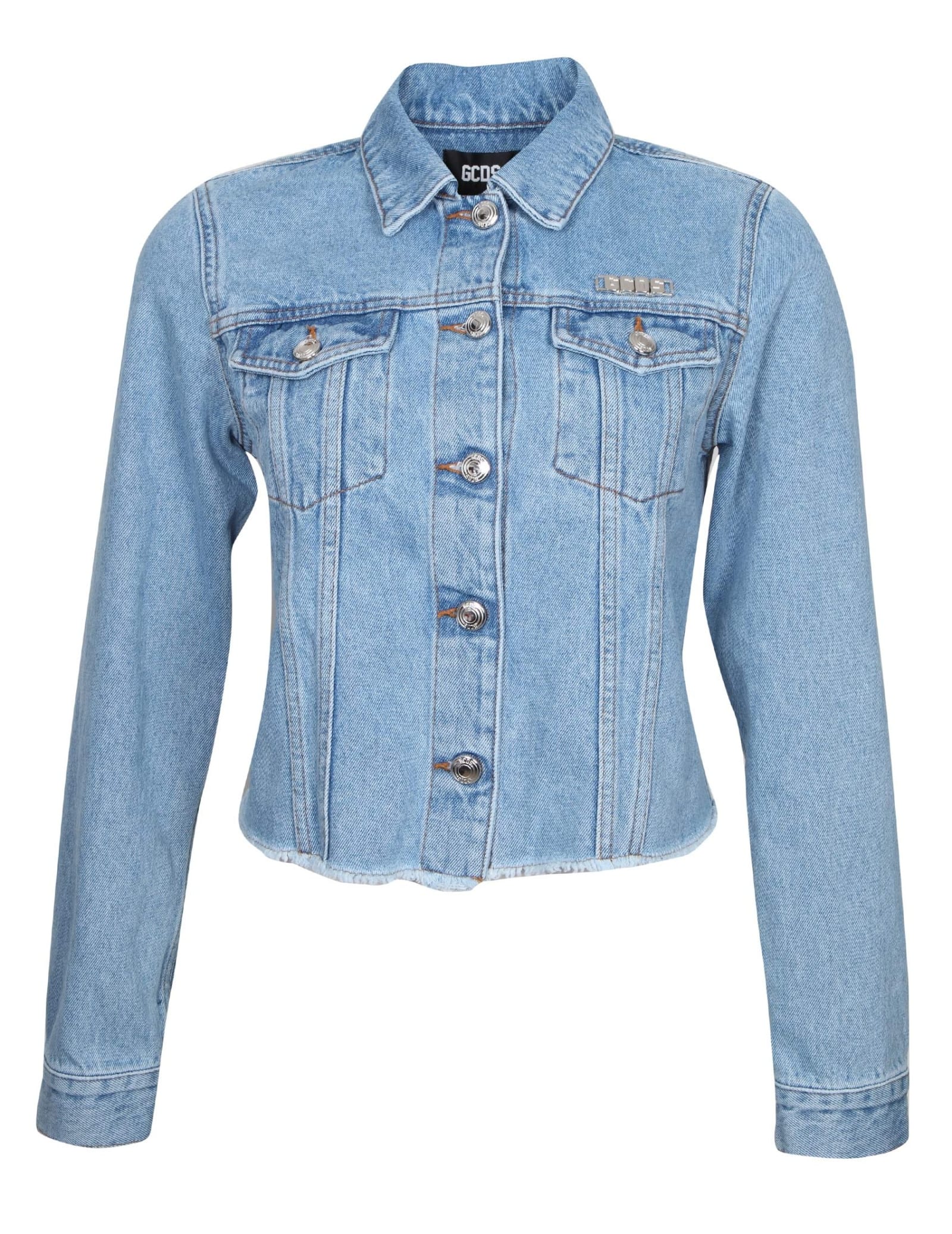 Gcds Jacket In Denim With Gcsd Logo In Crystals In Light Blue
