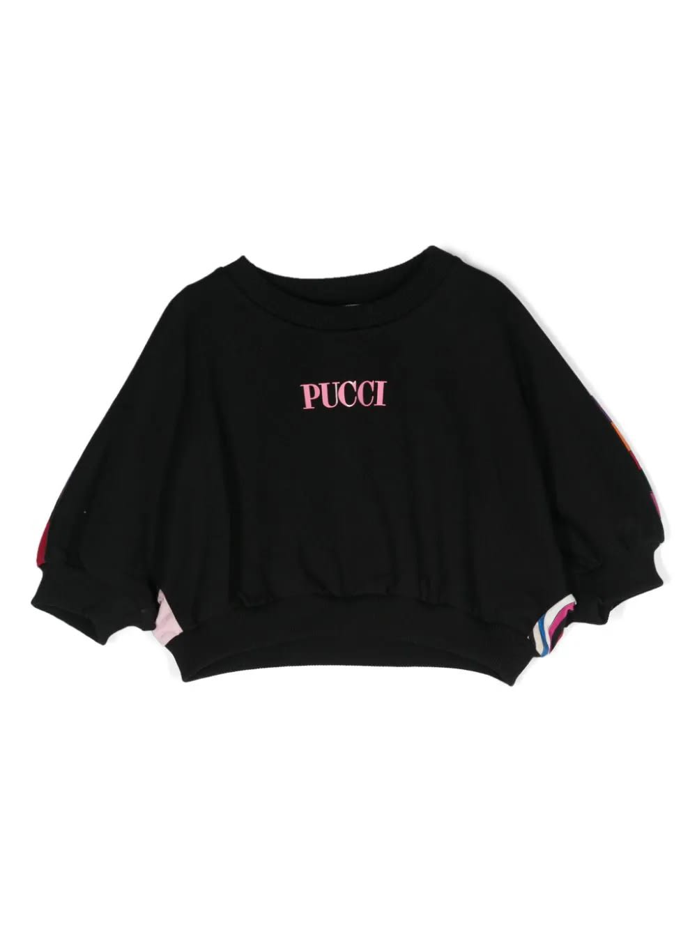 PUCCI BLACK SWEATSHIRT WITH FRONT LOGO AND BACK IRIDE PRINT