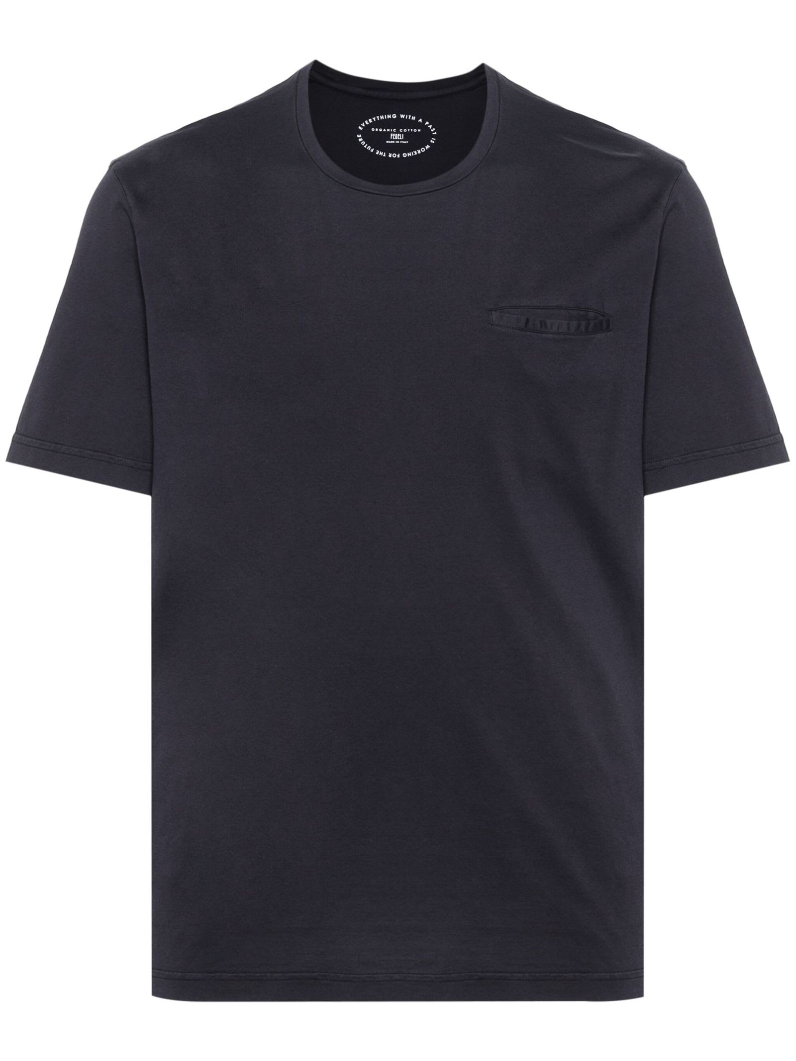 Shop Fedeli Navy Blue Cotton T-shirt