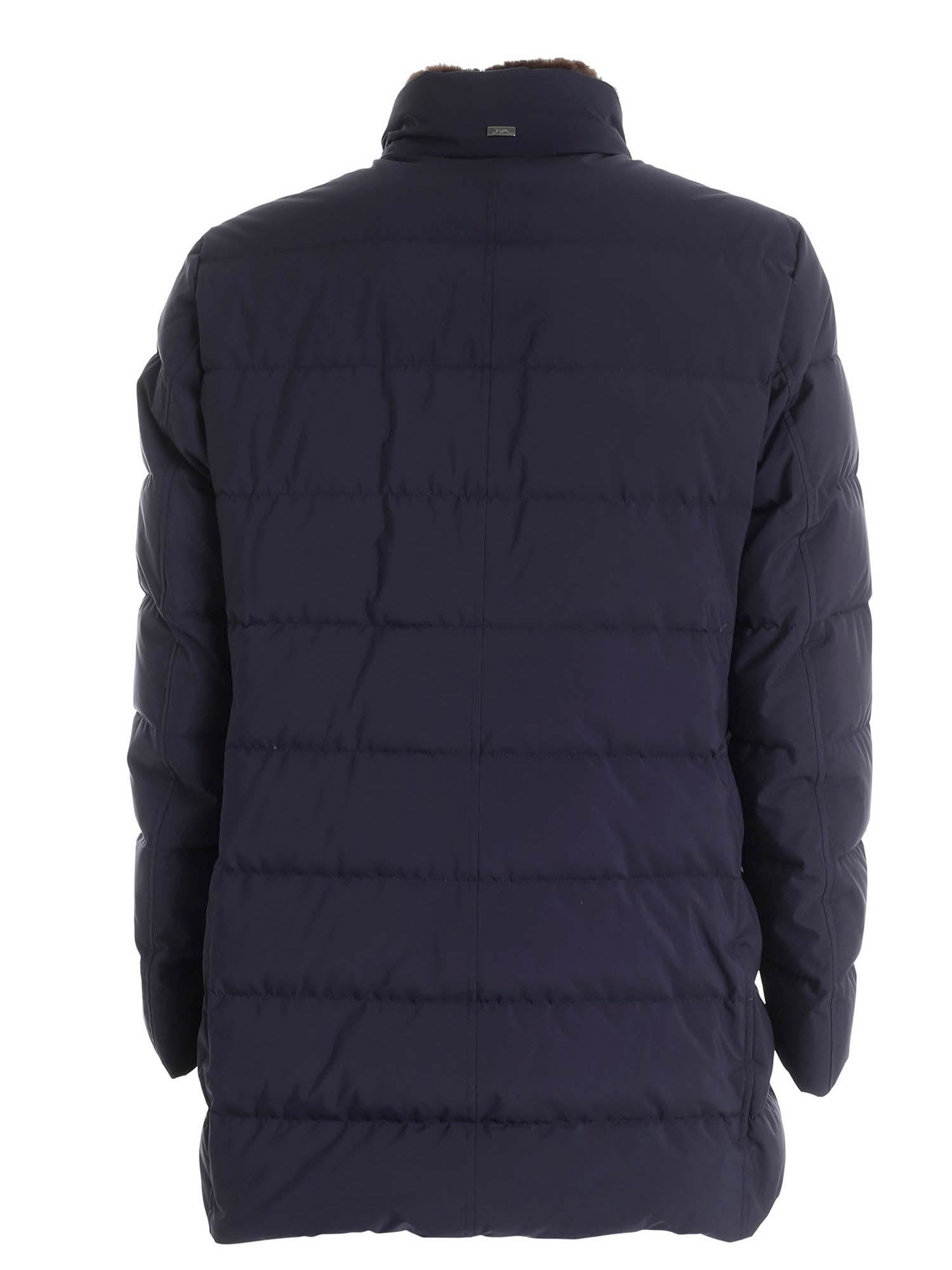 Shop Herno Fur Down Jacket In Blu