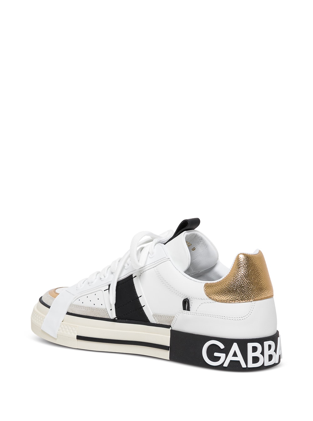 Shop Dolce & Gabbana Custom Leather Sneakers With Metallic Inserts In White