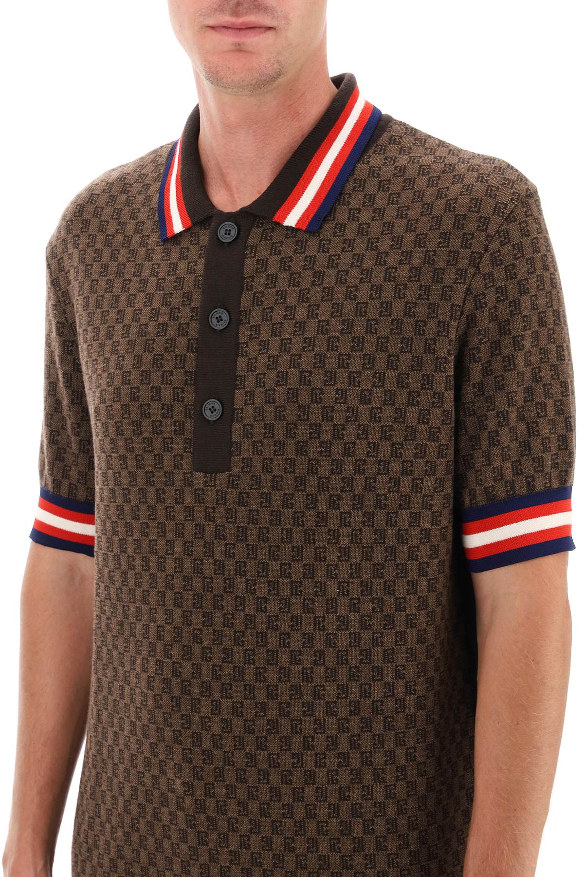 Shop Balmain Mini Monogram Jacquard Polo Shirt In Fonce