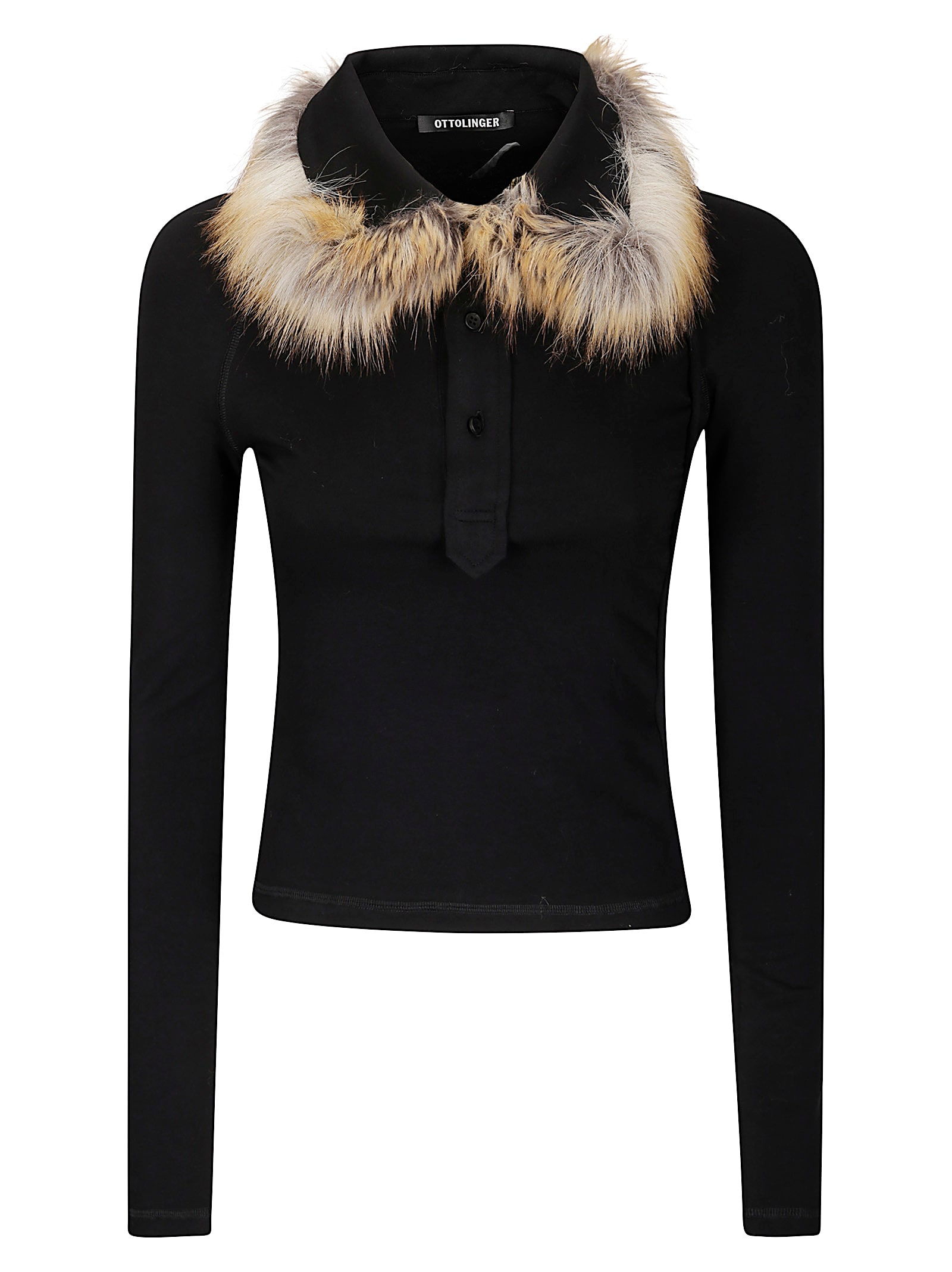 Ottolinger Furry Fitted Polo Longsleeve In Black