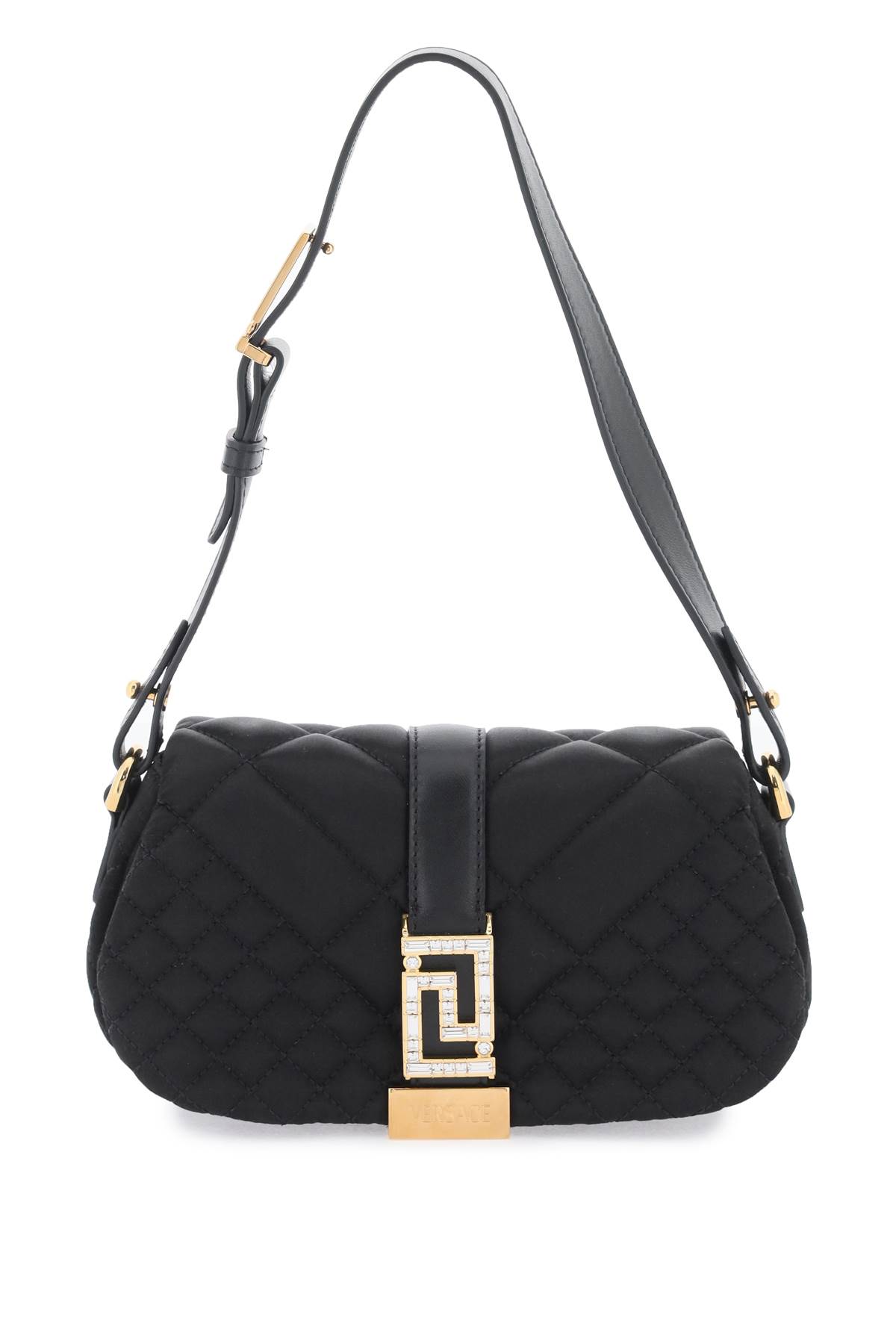 Versace Greca Goddess Satin Mini Bag In Black