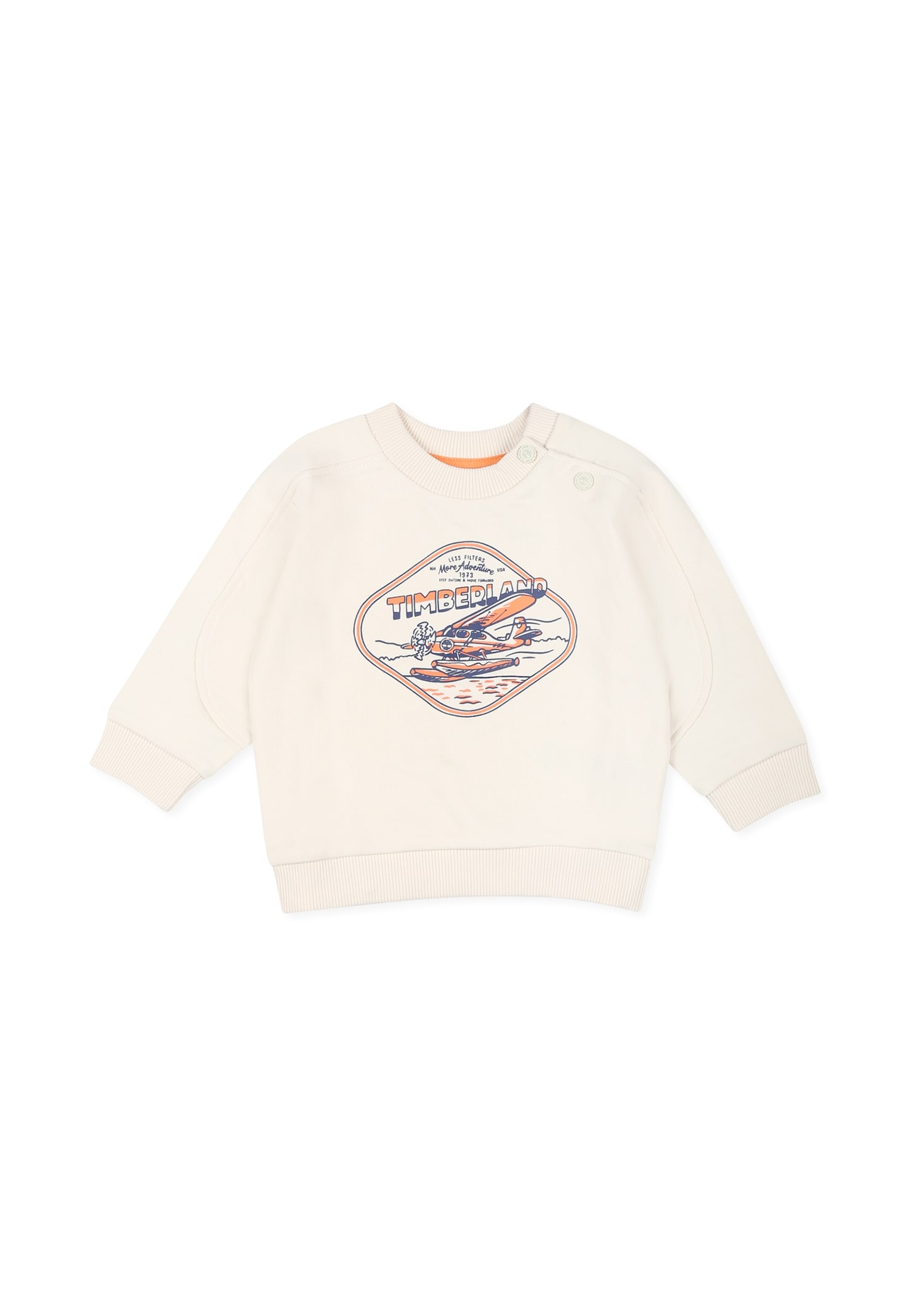 Timberland Ivory Sweatshirt For Baby Boy With Logo And Print In Ivory