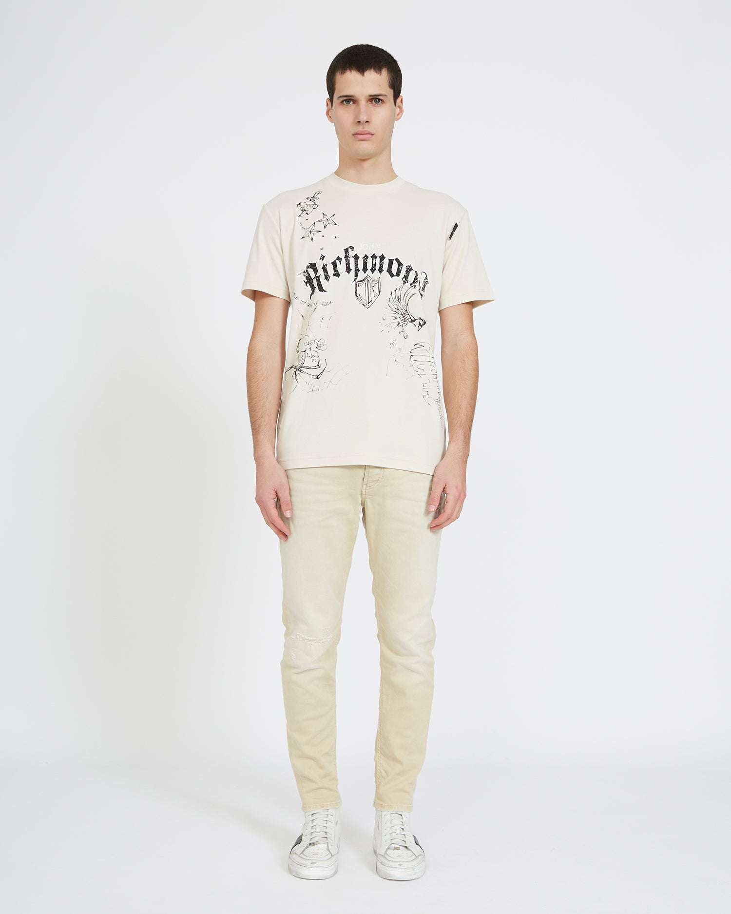 Shop John Richmond T-shirt With Logo And Print In Avorio