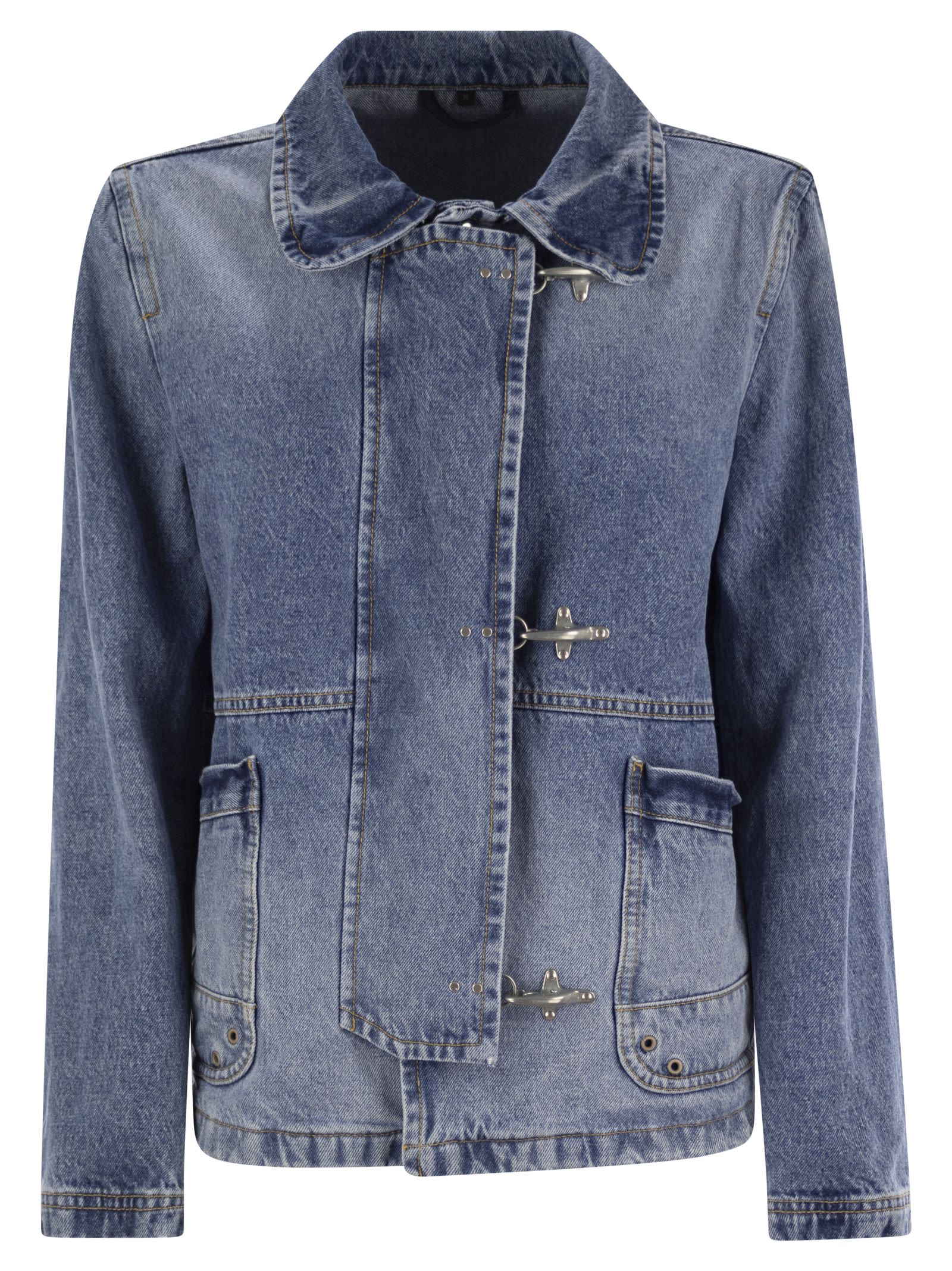 Fay Denim Jacket With Oversized Collar In Blue