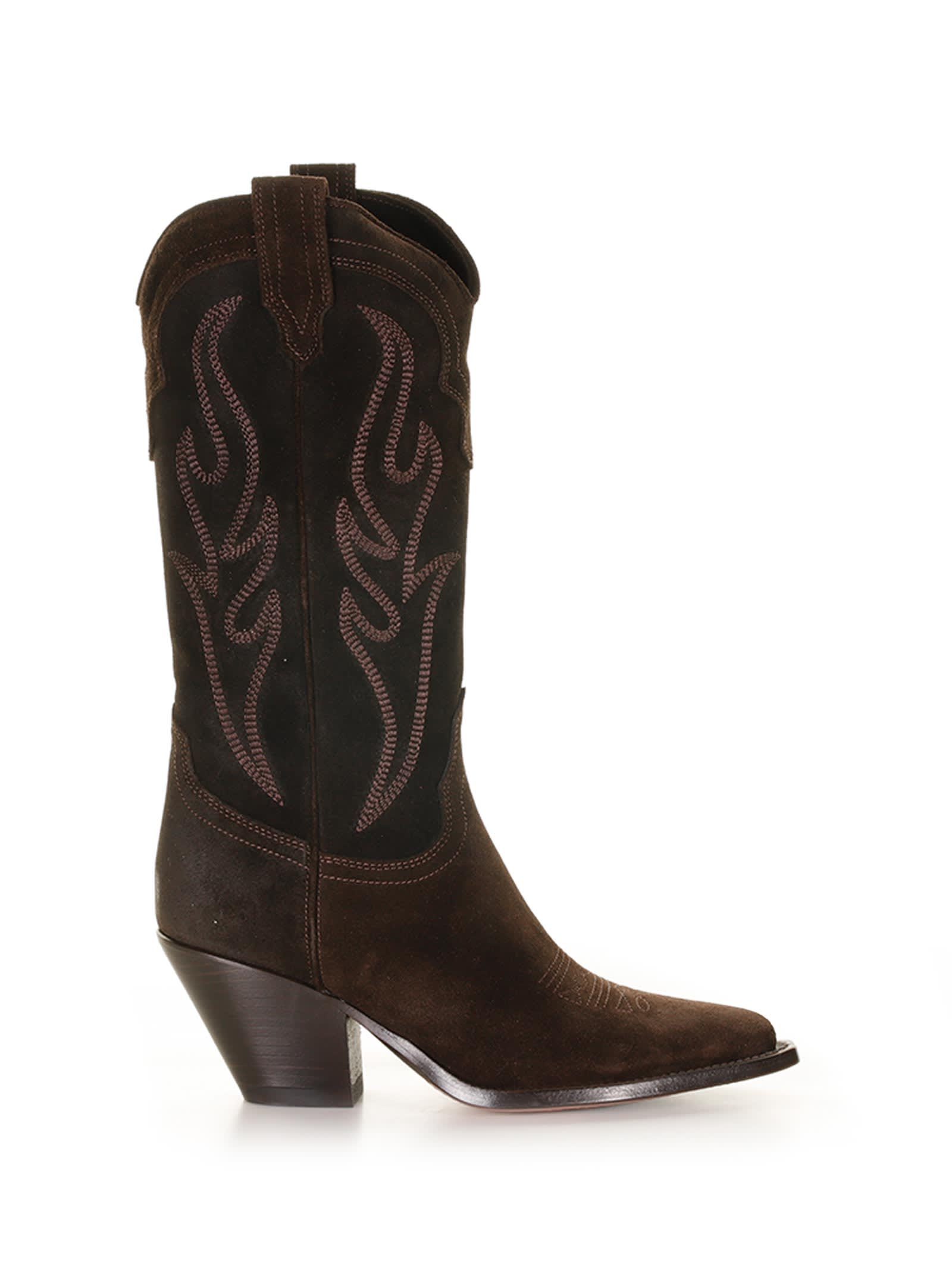 Santa Fe Cowboy Style Texan Boot In Embroidered Suede