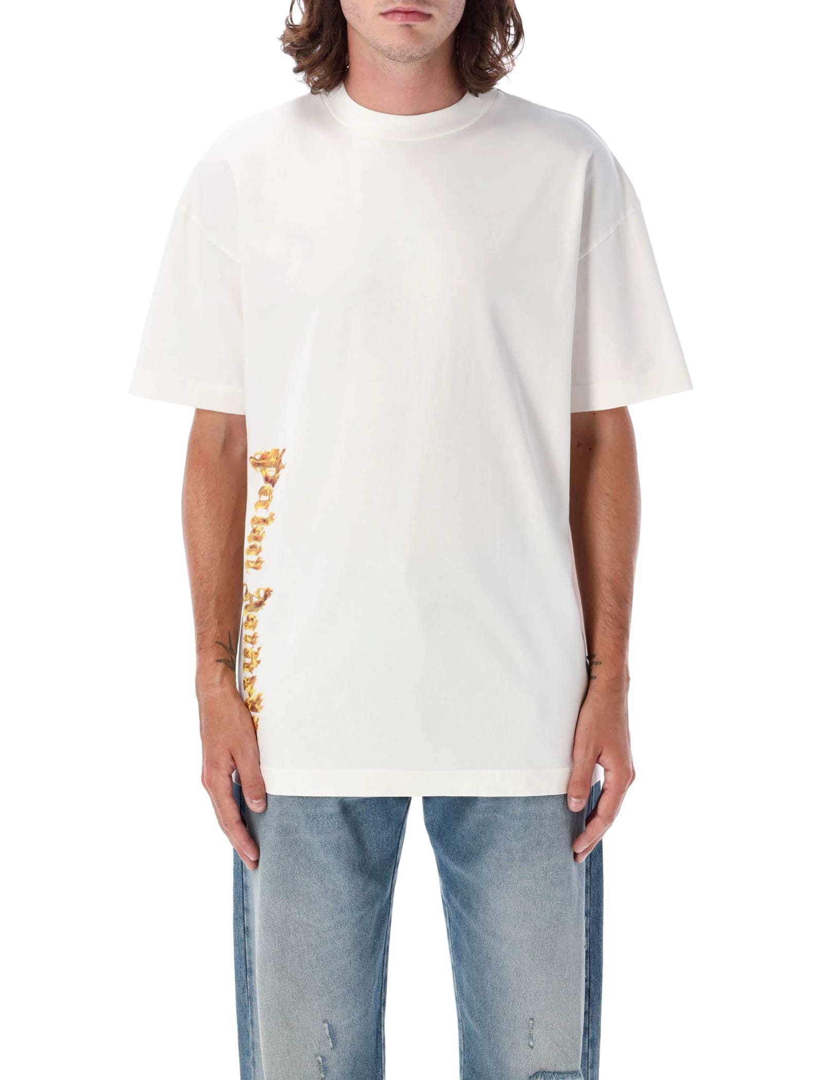 Shop Palm Angels Burning Palm T-shirt In White Gold