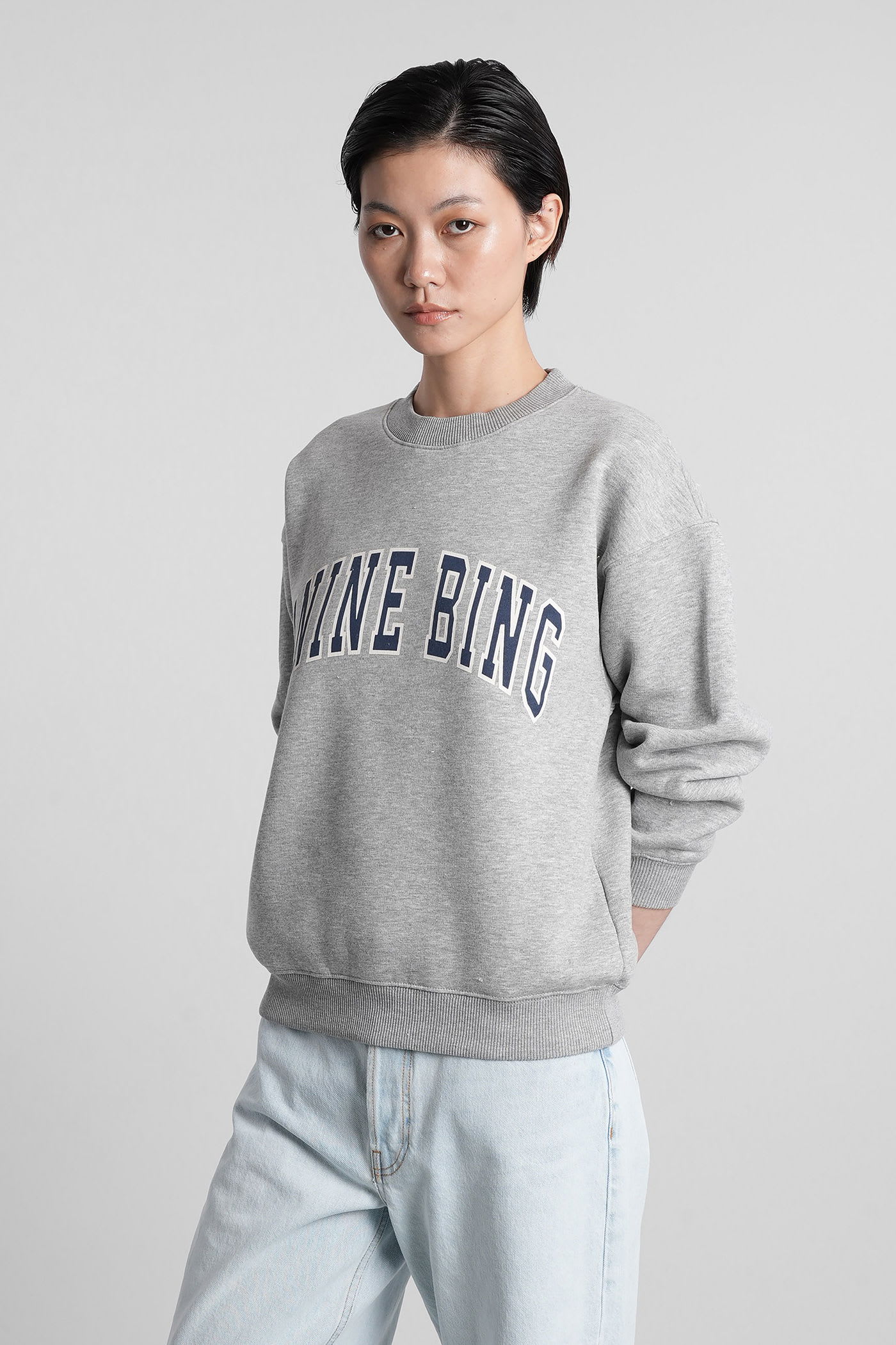 Anine Bing Grey Crew Neck Sweatshirt With Bold Lettering In Gray