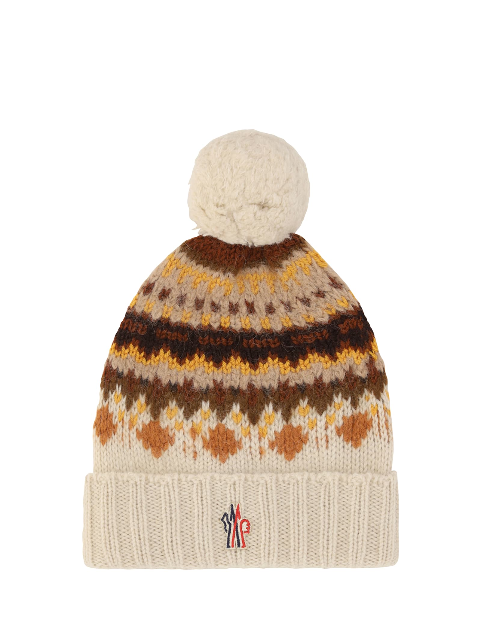 Moncler Logo Wool-blend Beanie In Light Beige