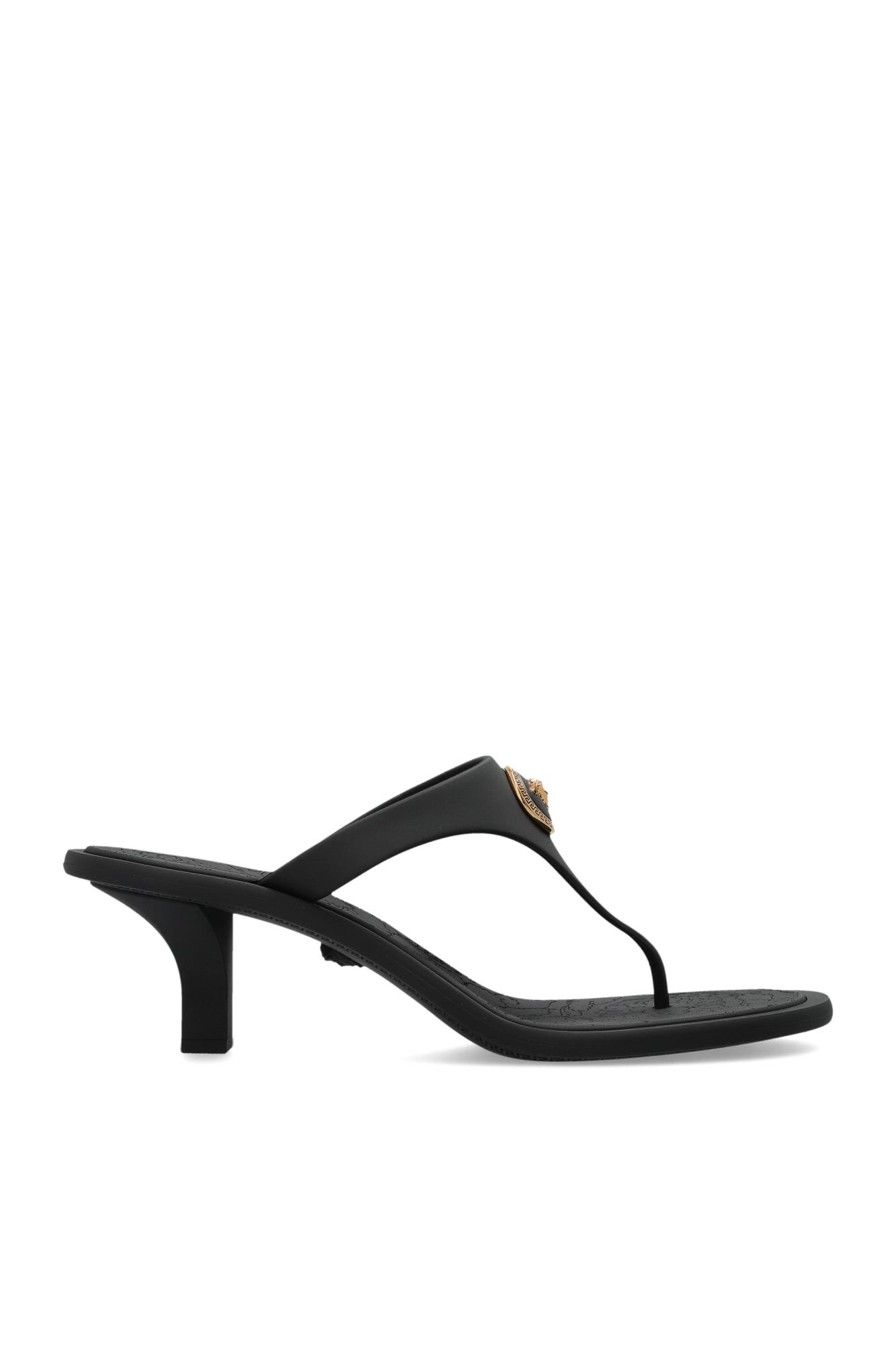 Versace Kitten Heel Thong Sandals With Medusa Detail In Multi