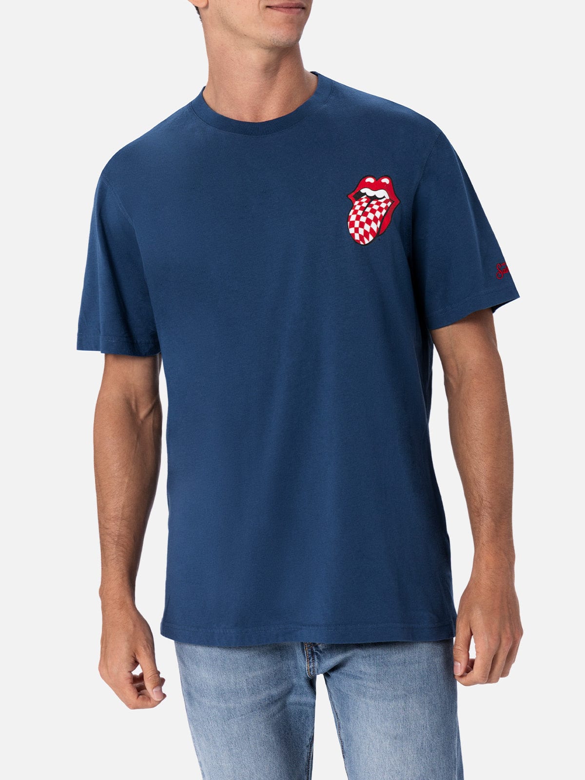 MC2 SAINT BARTH MAN COTTON T-SHIRT WITH ROLLING STONES FRONT AND BACK PLACED PRINT ROLLING STONES SPECIAL EDITION