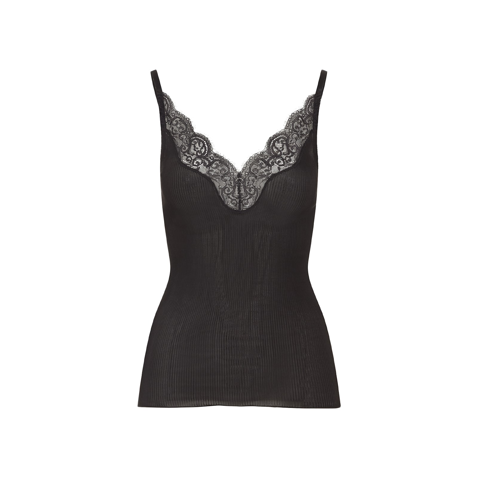 Saint Laurent Laced Tank Top In Ribbed Silk Jersey In Black