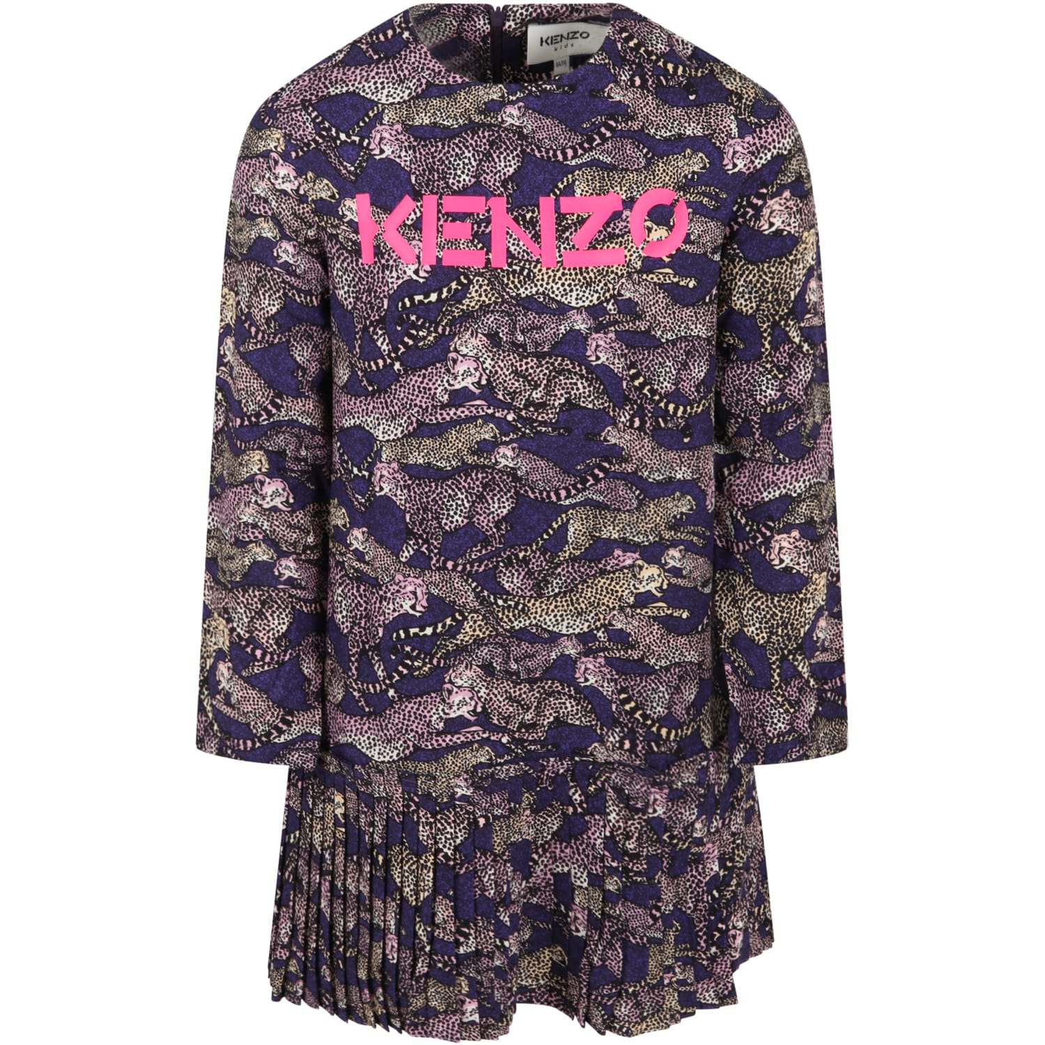 Kenzo Kids Purple Dress For Girl With Tigers