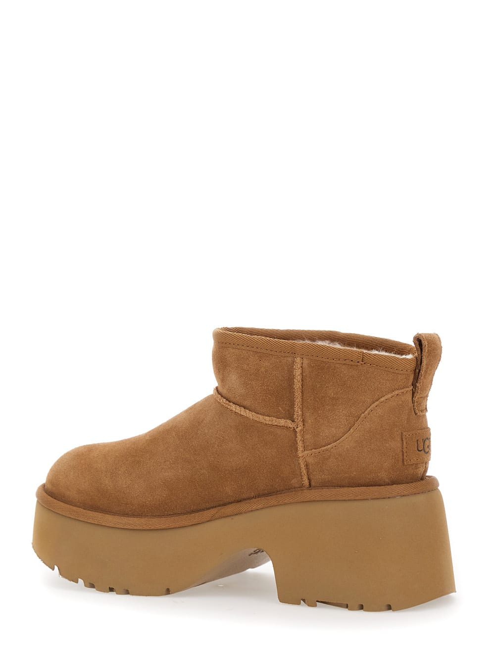 Shop Ugg Brown Ultra Mini New Heights Boots In Suede Woman In Beige