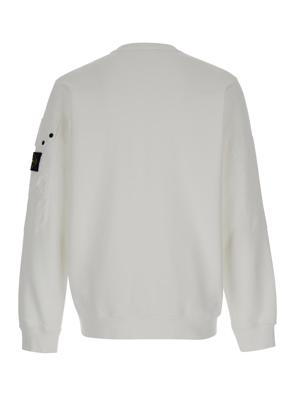 Shop Stone Island White Crewneck Sweater With Patch Pocket In Cotton Man