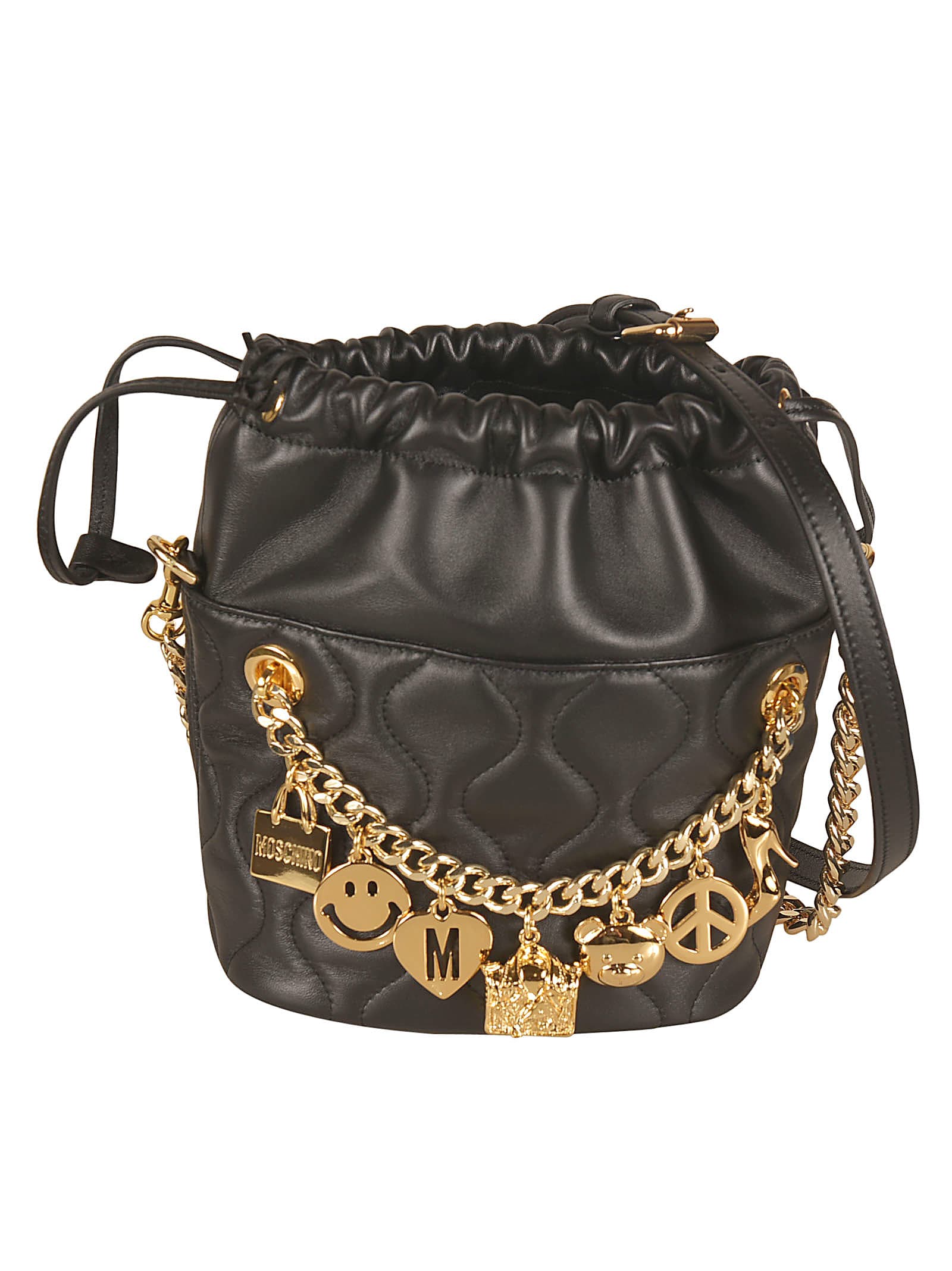 Moschino Charm Detail Quilted Bucket Bag