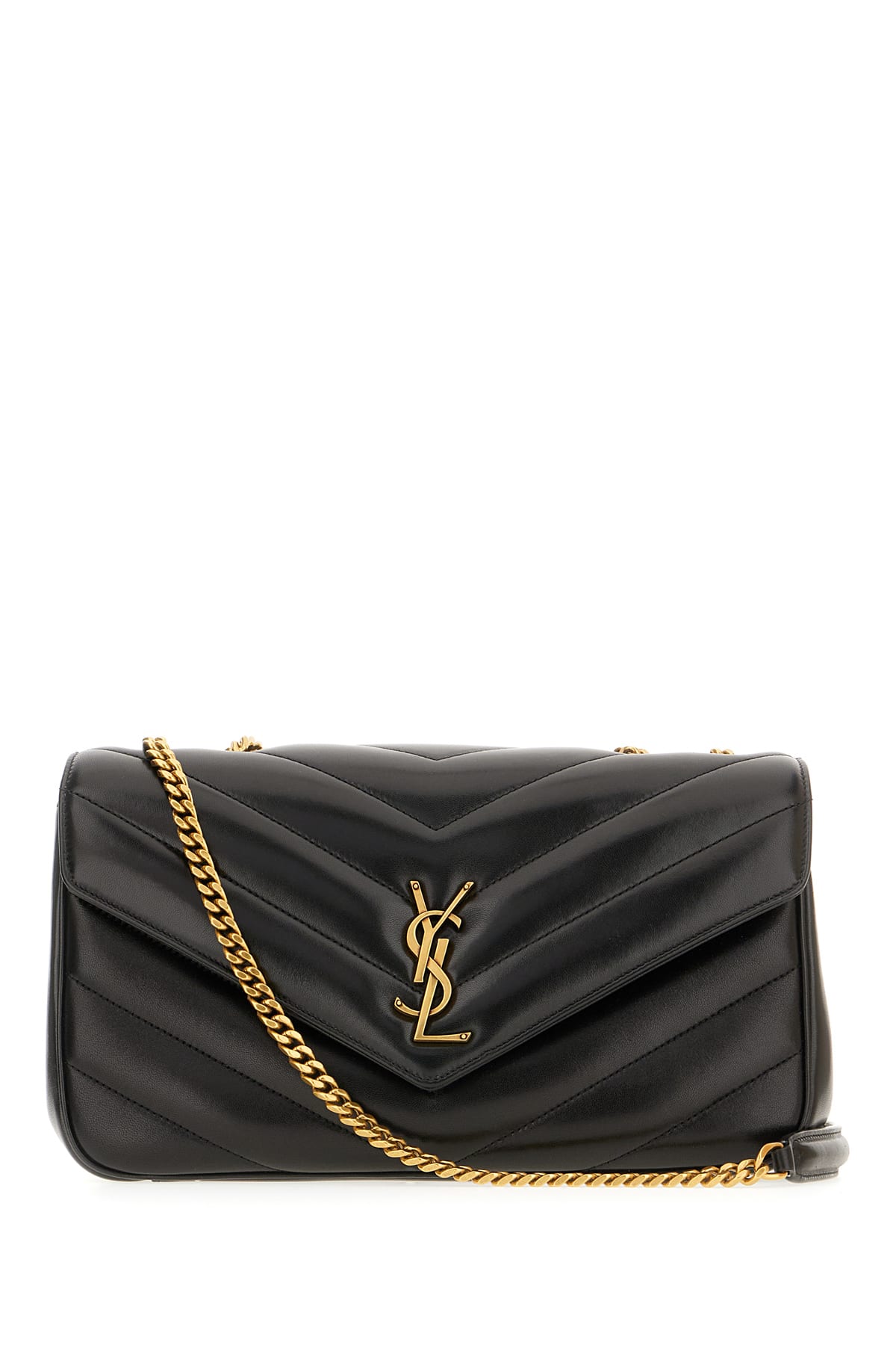 Saint Laurent Black Leather Medium Loulou Shoulder Bag In Black