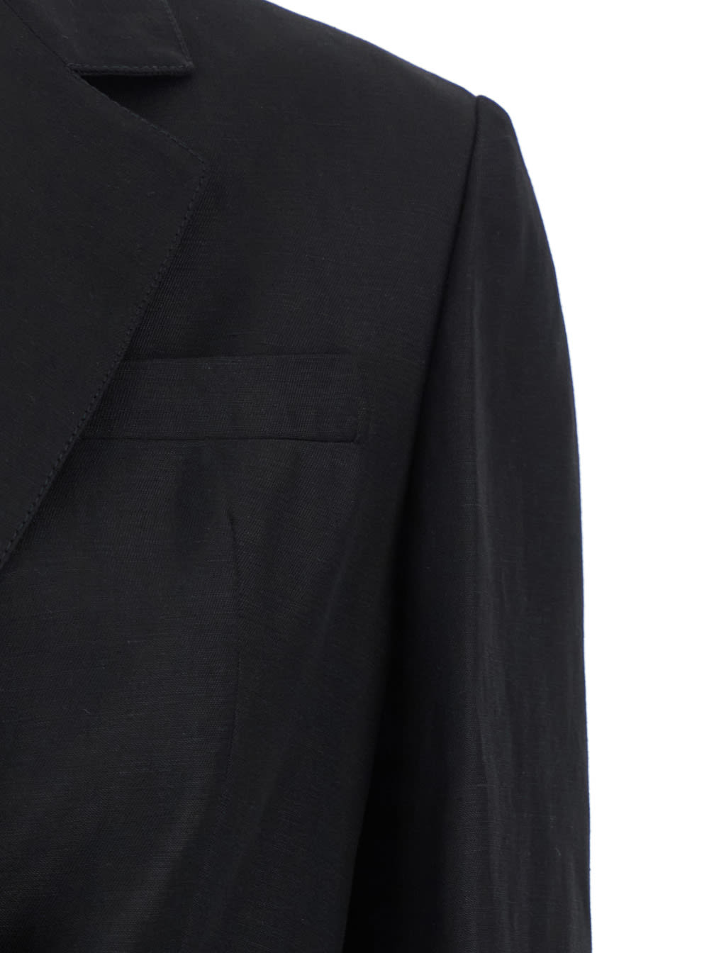 Tela Black Double-breasted Suit With Notched Revers In Linen And Viscose Blend Woman In Black
