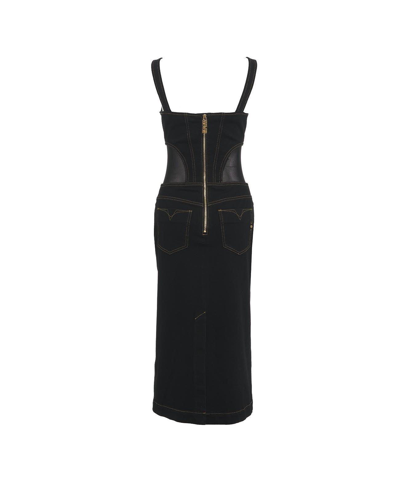 Shop Versace Jeans Couture Contrast-stitching Sleeveless Denim Dress In Black