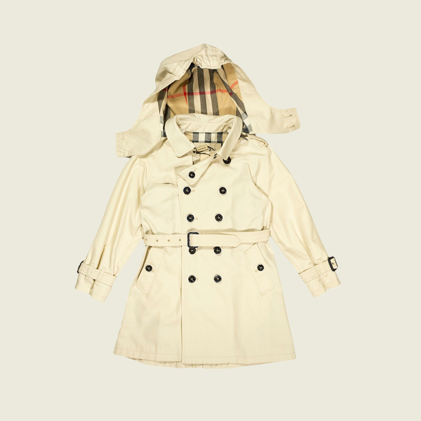 Burberry Classic Beige Cotton Trench Coat With Check Interior With Detachable Hood