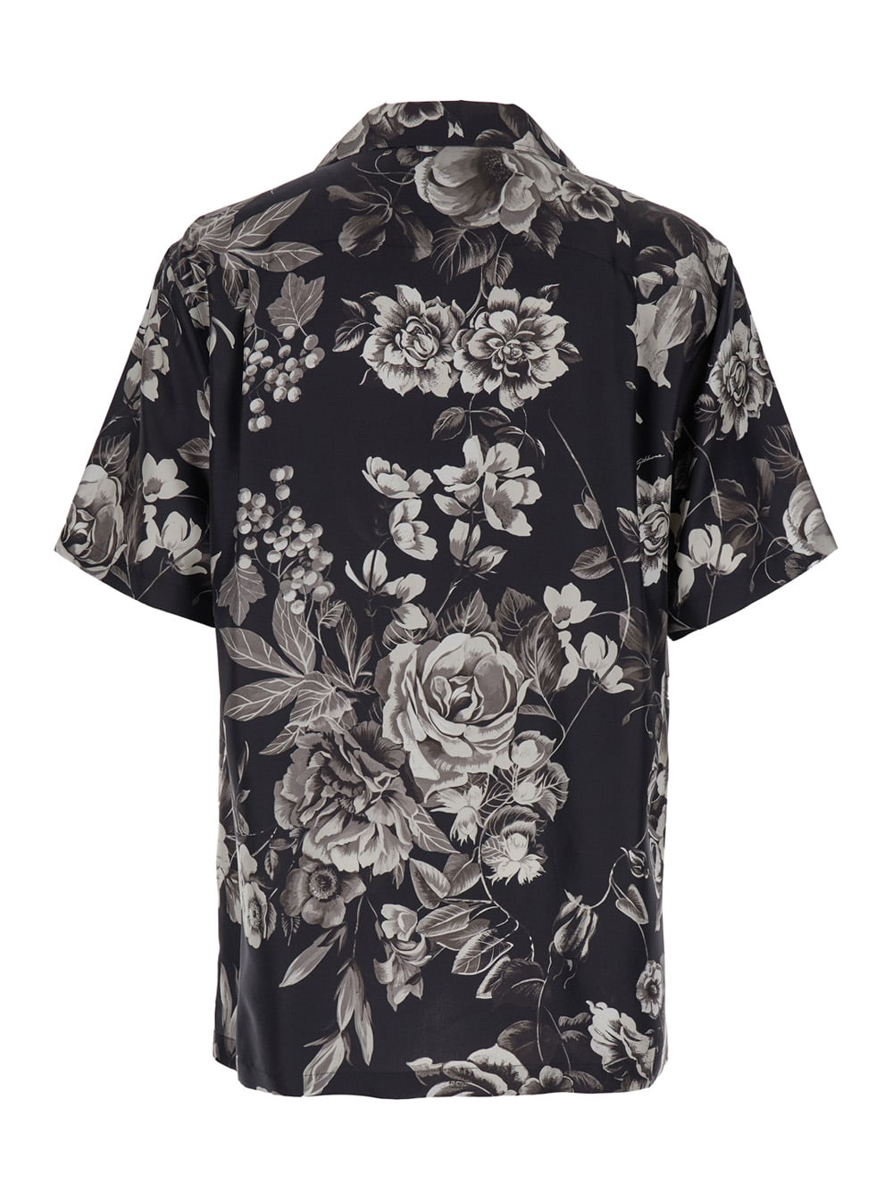 Shop Dolce & Gabbana Palermo Black Bowling Shirt With All-over Rose Print In Silk Man