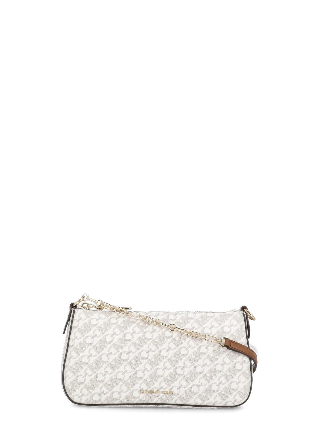 Shop Michael Kors Shoulder Bag With Empire Monogram In Vaniglia-cuoio