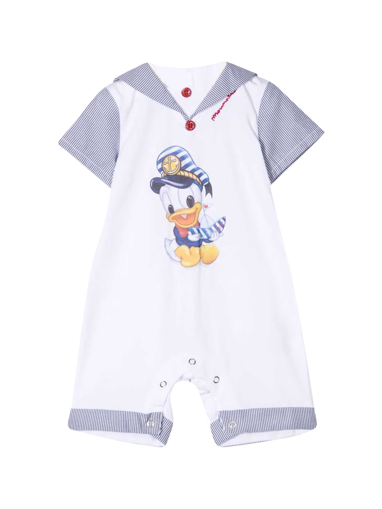 Monnalisa Kids' Donald Duck Print Jumpsuit In Bianco/blu