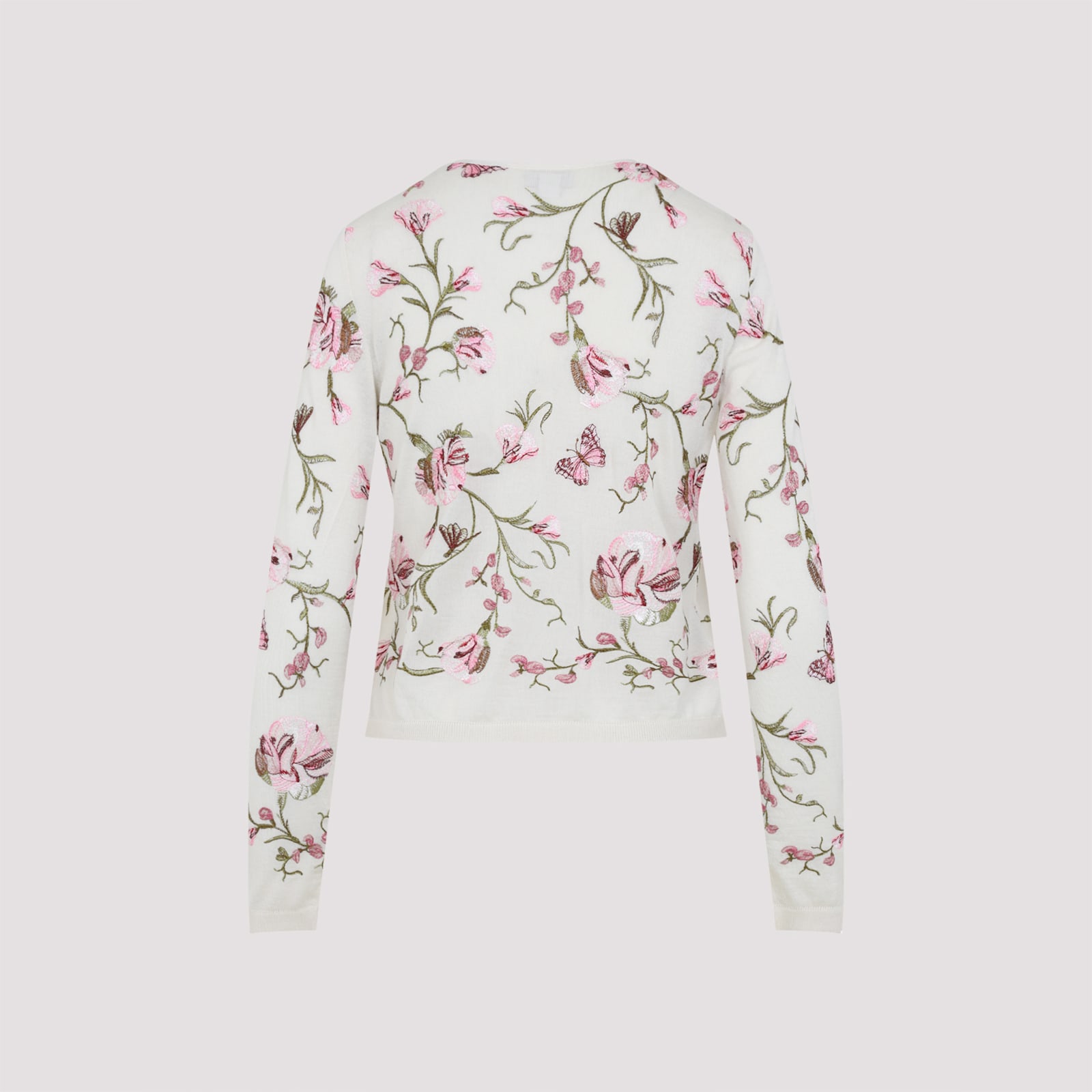 Giambattista Valli Floral-embroidered Cashmere Cardigan In Ivory
