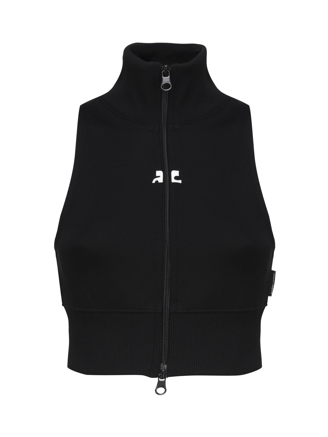 Shop Courrèges Ribbed Vest With Contrasting Color Logo On The Front In Black