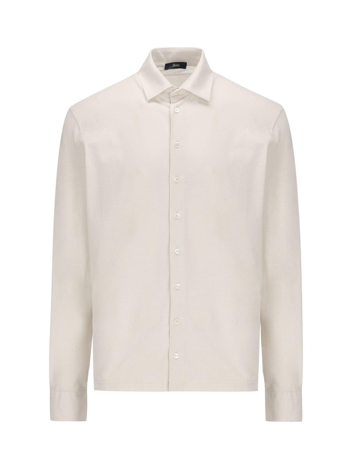 Shop Herno Buttoned Long Sleeved Shirt In Off White