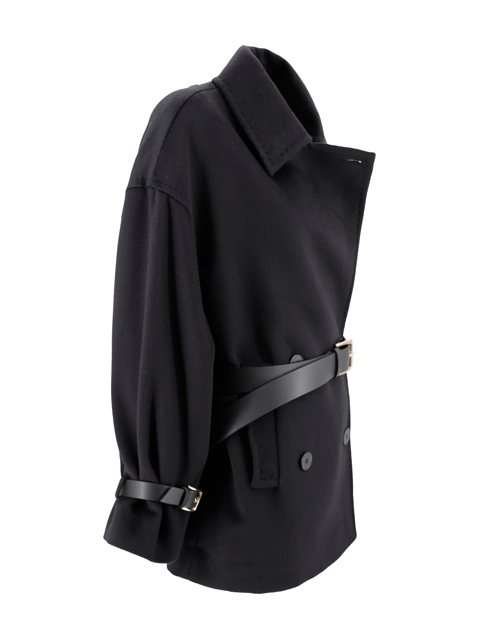 Max Mara Studio Pausa Double-breasted Virgin Wool Coat In Black